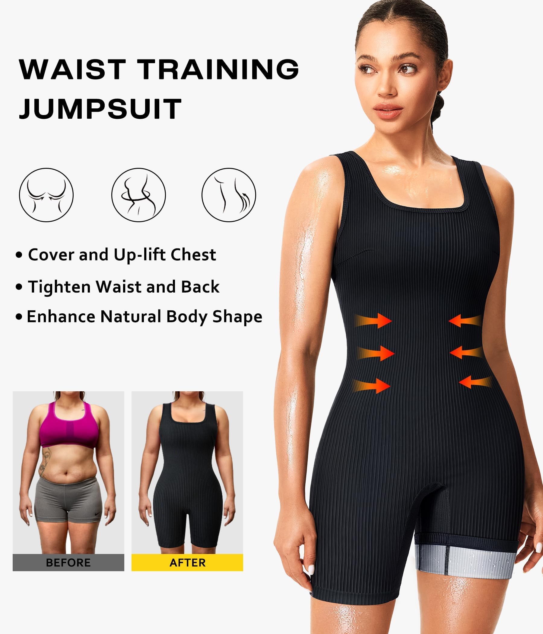 Gotoly Traje Sauna Mujer Adelgazante Faja Reductora Compresion Sudoración de Sauna Completo Shapewear para Deporte, Yoga, Fitness