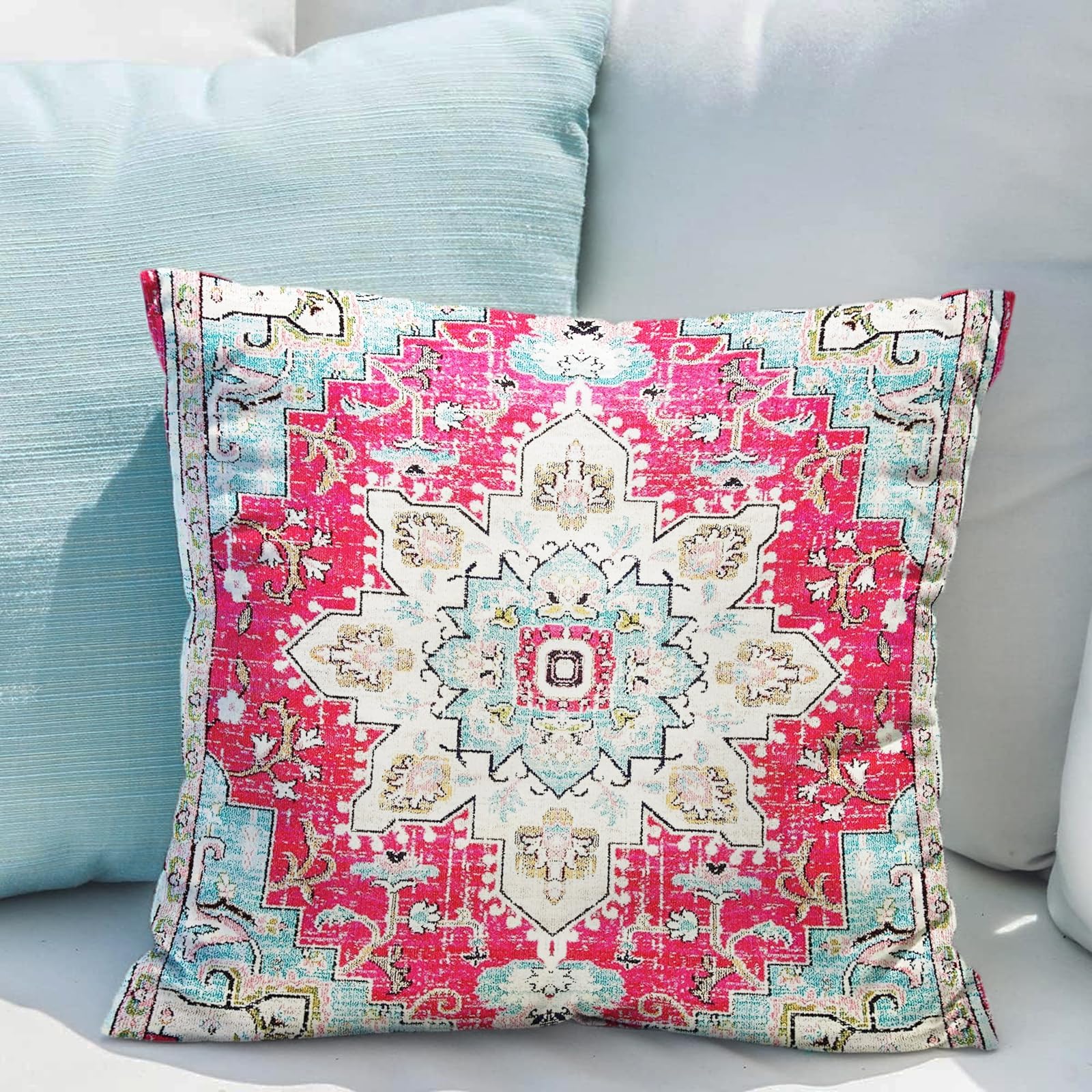 Snylcce Set of 2 Bohemian Style Cushion Covers 65x65 cm Decorative Square Throw Pillow Covers 26x26 Inch Sofa Car Pillowcase for Outdoor Home Bed Living Room Couch Decor (Rose) - Image 4