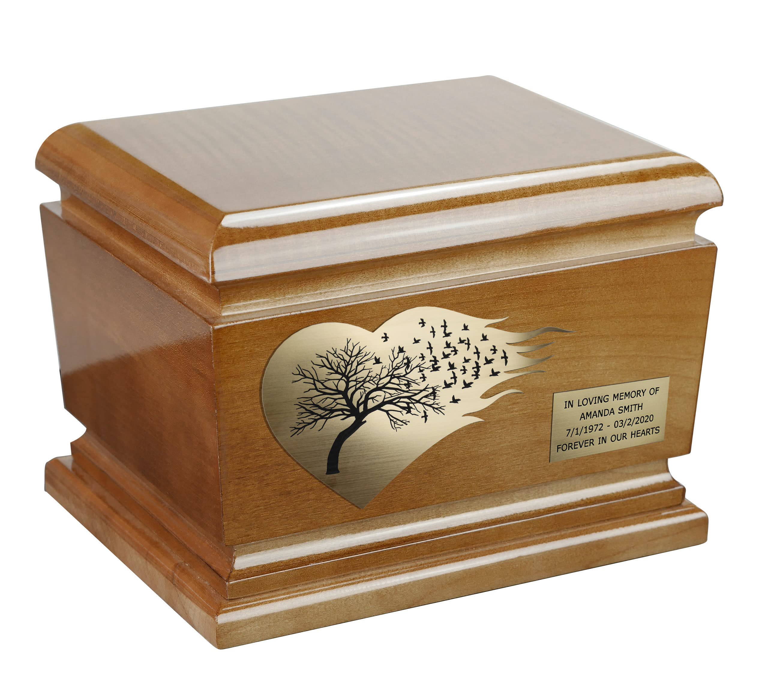 Tree of Life Solid Wood Casket,Human Funeral Ashes Urn for Adult Cremation Urn Memorial, Personalised Urn, Butterfly Urn. (Tree of Life + Plaque)
