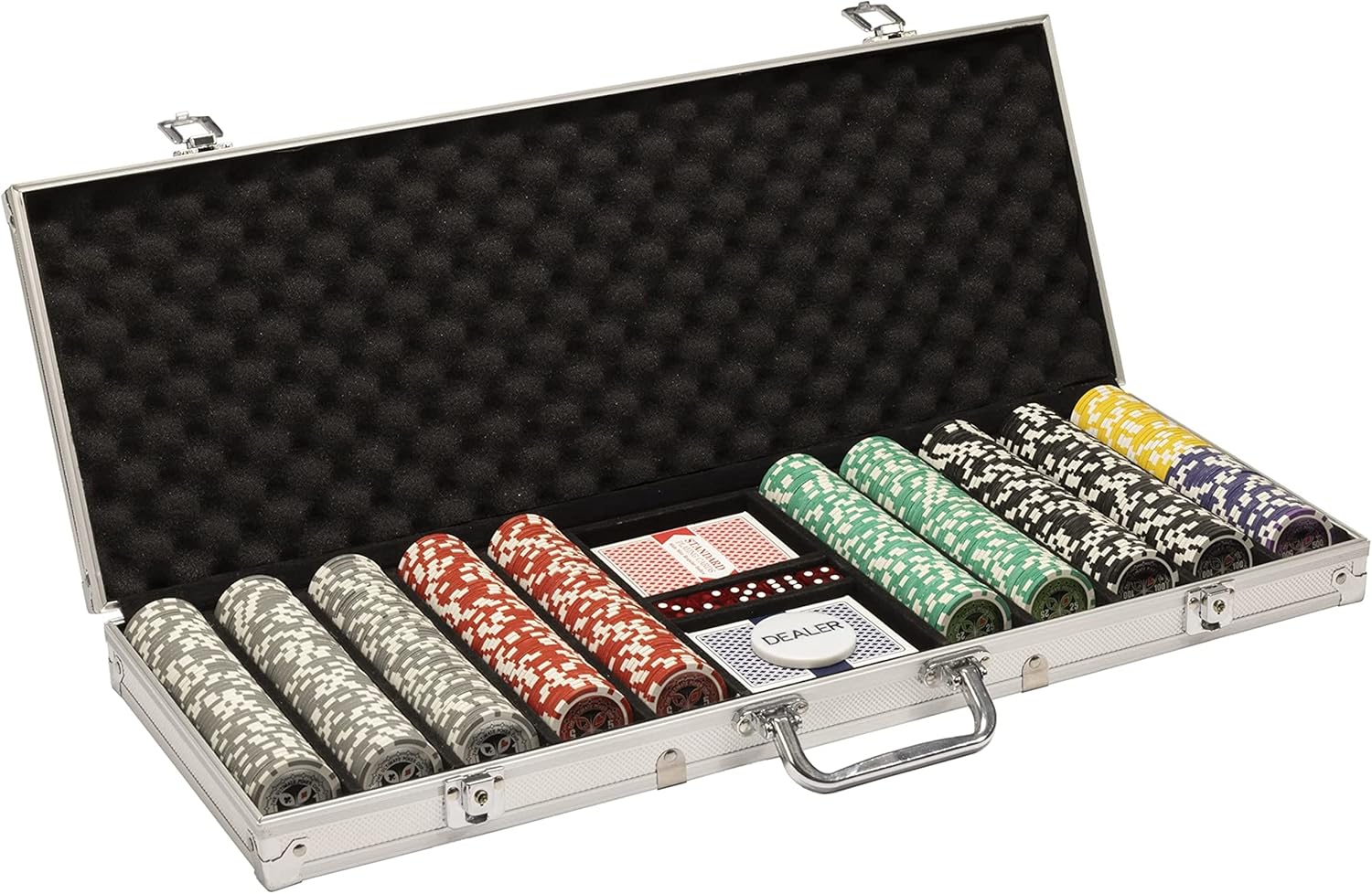 Brybelly 14 Gram 500 Count Poker Set - The Ultimate - 14G Clay Composite Chips with Aluminum Case, Playing Cards, Dealer Button for Poker, Texas Hold'em, Blackjack, Casino Games at Home