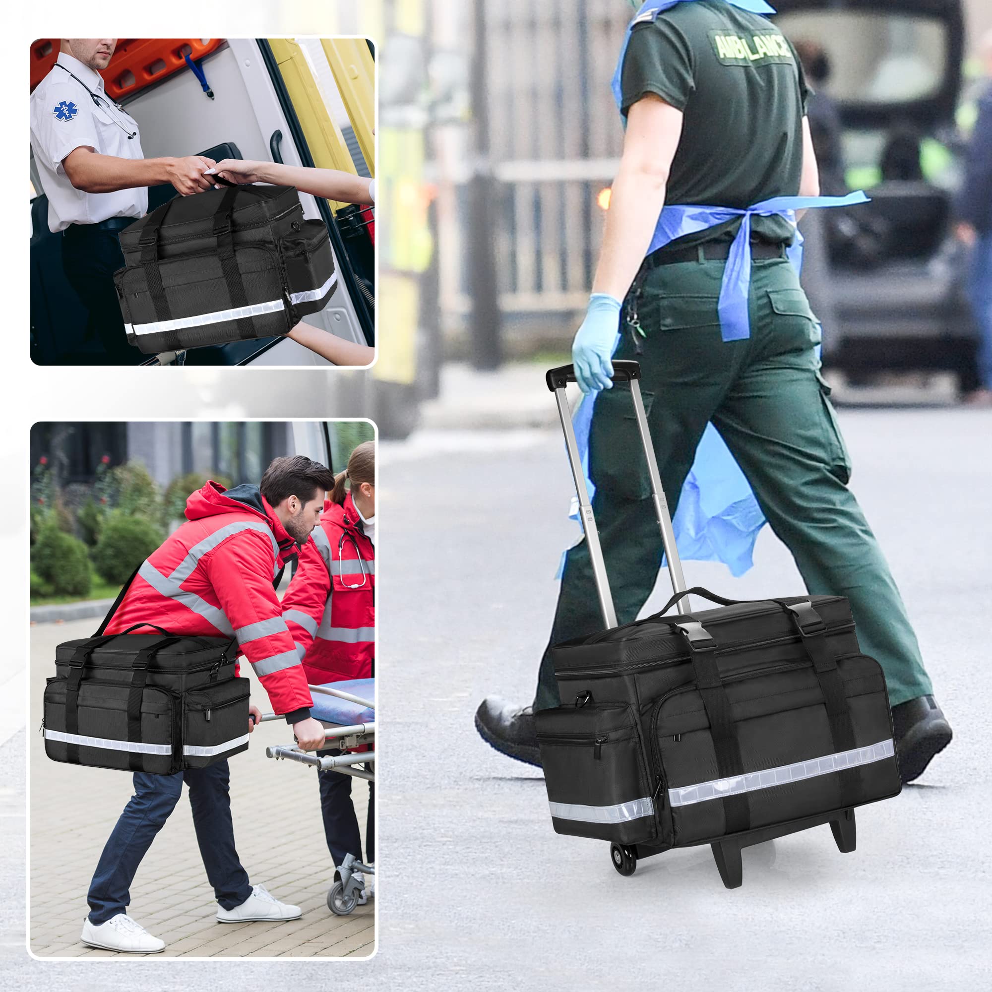 Damero Sac médical avec Chariot Amovible, Sac pour équipement médical avec Poches et séparateurs Amovibles, Sac de Premiers Secours Vide pour infirmières à Domicile, médecins, Noir