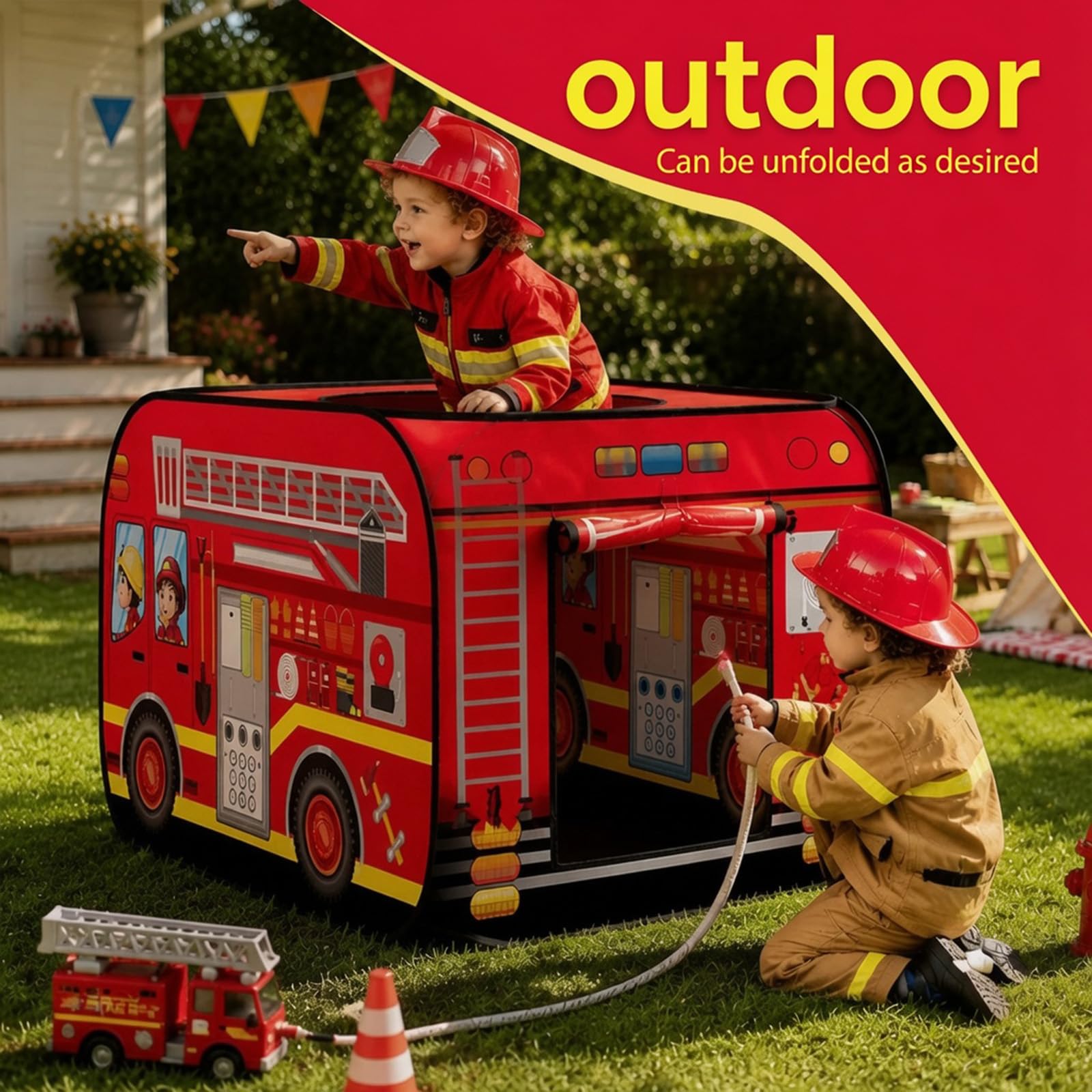 Fire Truck Pop Up Tent Playhouse for Kids 3+ Boys & Girls(Fire Truck)