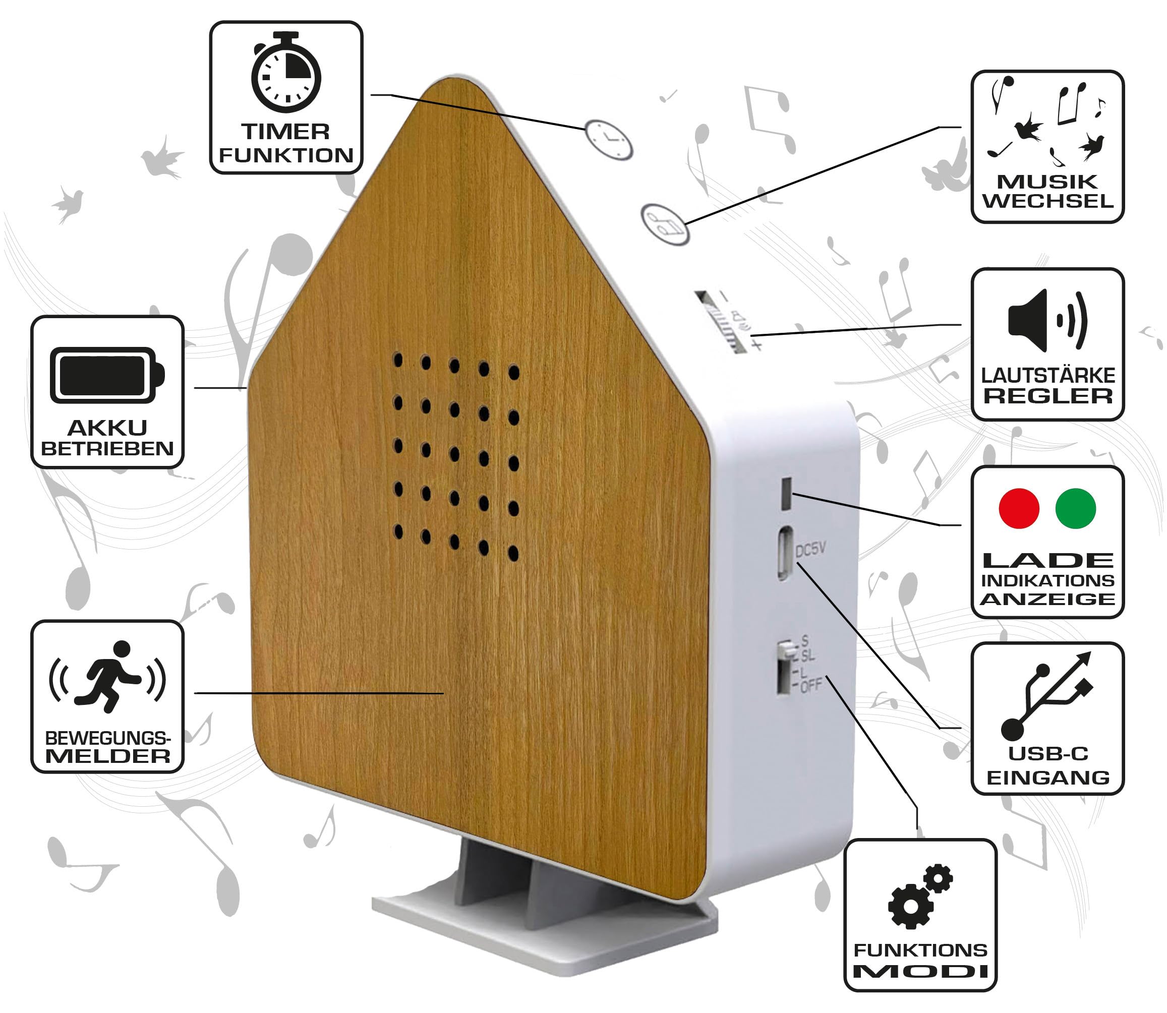 Northpoint Natural Sound Box, Bird, Song, Bird Chilter, Real Wood
