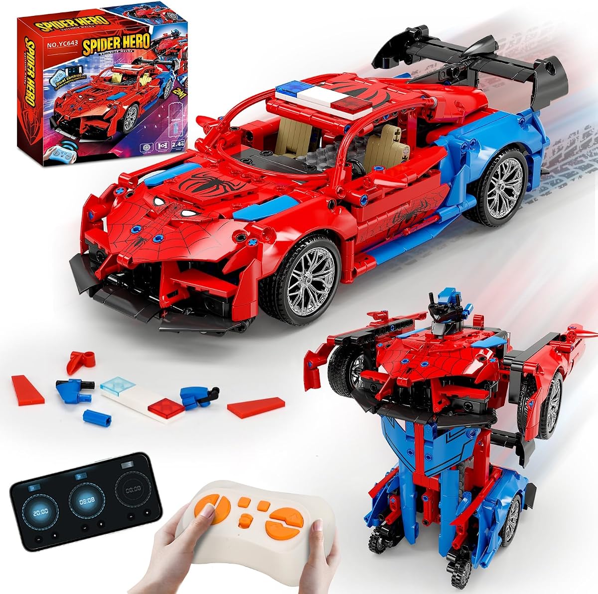 RC Car Building Kit 2-in-1 Remote Control Racing Car（694PCS） STEM Building Blocks Toy, Engineering Construction Set, Compatible with Lego, Gift for Kids Boys Girls Age 8–12