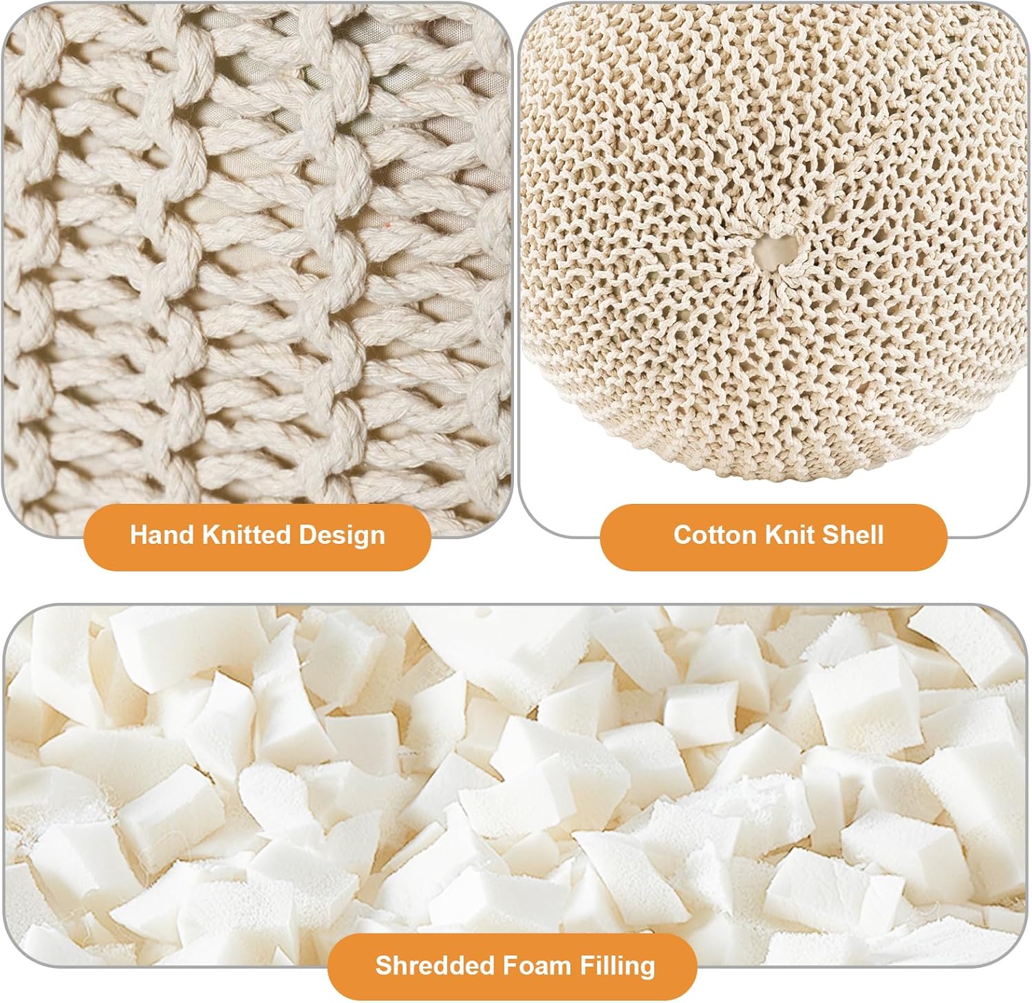 Pouf Ottoman Stuffed Round Modern Foam Filled Foot Rest Poufs for Living Room Chair Decorative 20 X 14 Inches Boho Relax Stool for Wedding Christmas Party, Beige (Beige, 20inch)