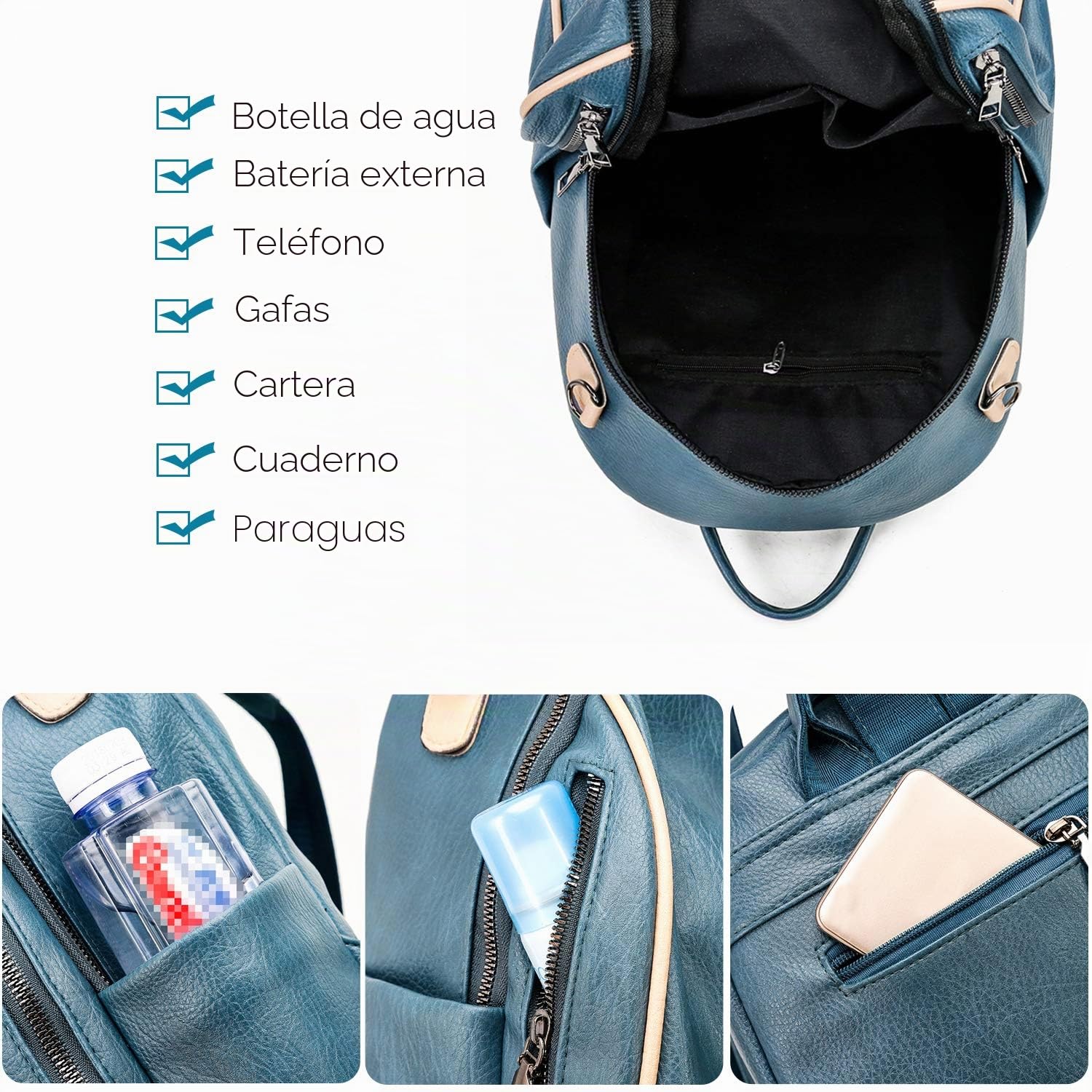 FANDARE Bolsos Mochila Mujer Bolsa de Hombro Impermeable Bolso Mochilas Tipo Casual Niña Bolsas Escolares Adolescente Casual Daypacks para Outdoor Deporte Viaje 3 en 1 School Bag Durable PU Azul