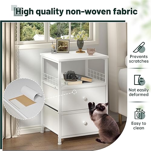 Miniatura 17 de Juego de 2 mesitas de noche de 17.8 pulgadas de ancho con cajones de tela y estante de madera abierto, red de seguridad en ambos lados de la mesa