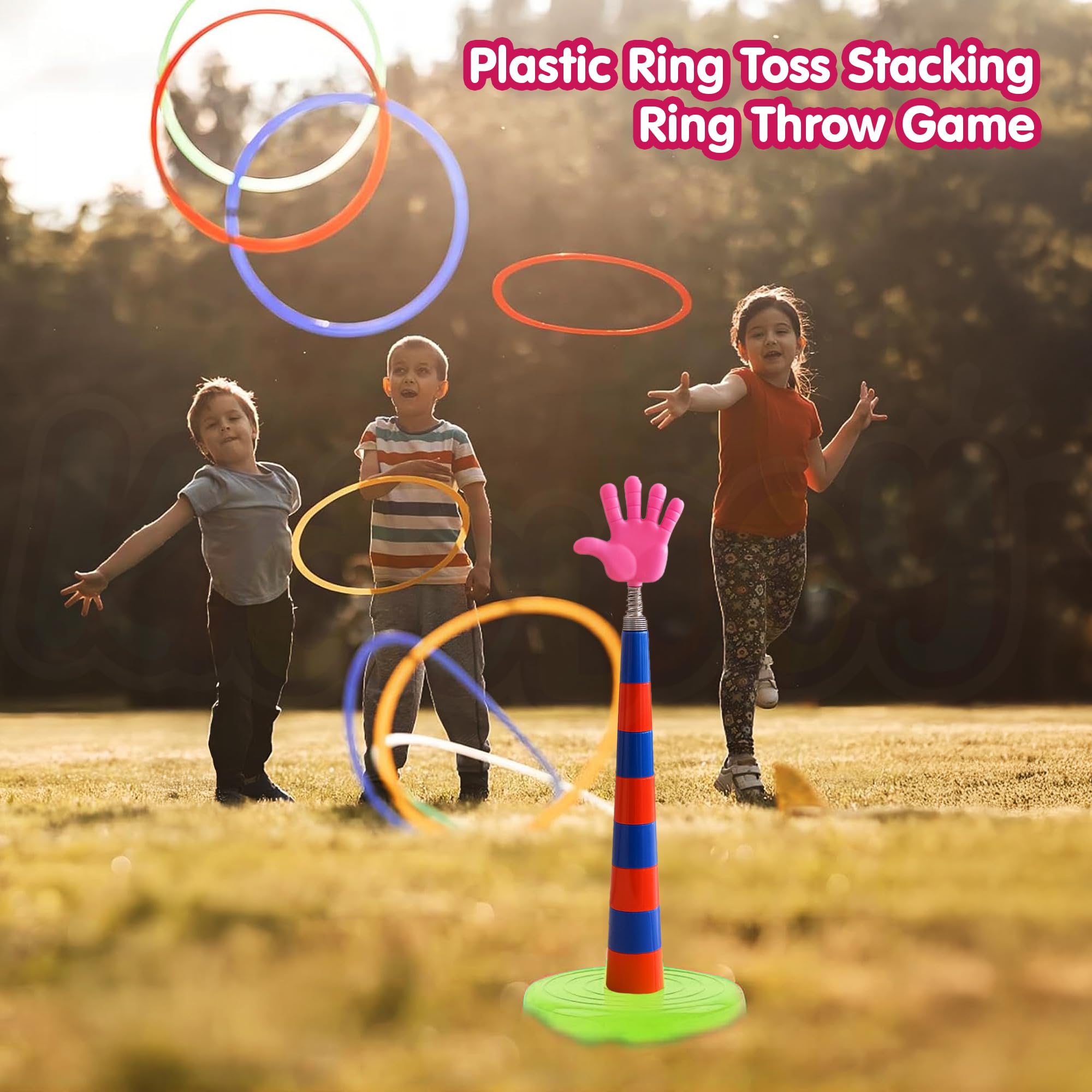 Kidology Ring Toss Game for Kids – Indoor Educational Toy for Color Recognition, Outdoor Motor Skills & Fun Play Set | Stackable Target with Hand Topper | Safe BPA-Free Ring Toss Game 4