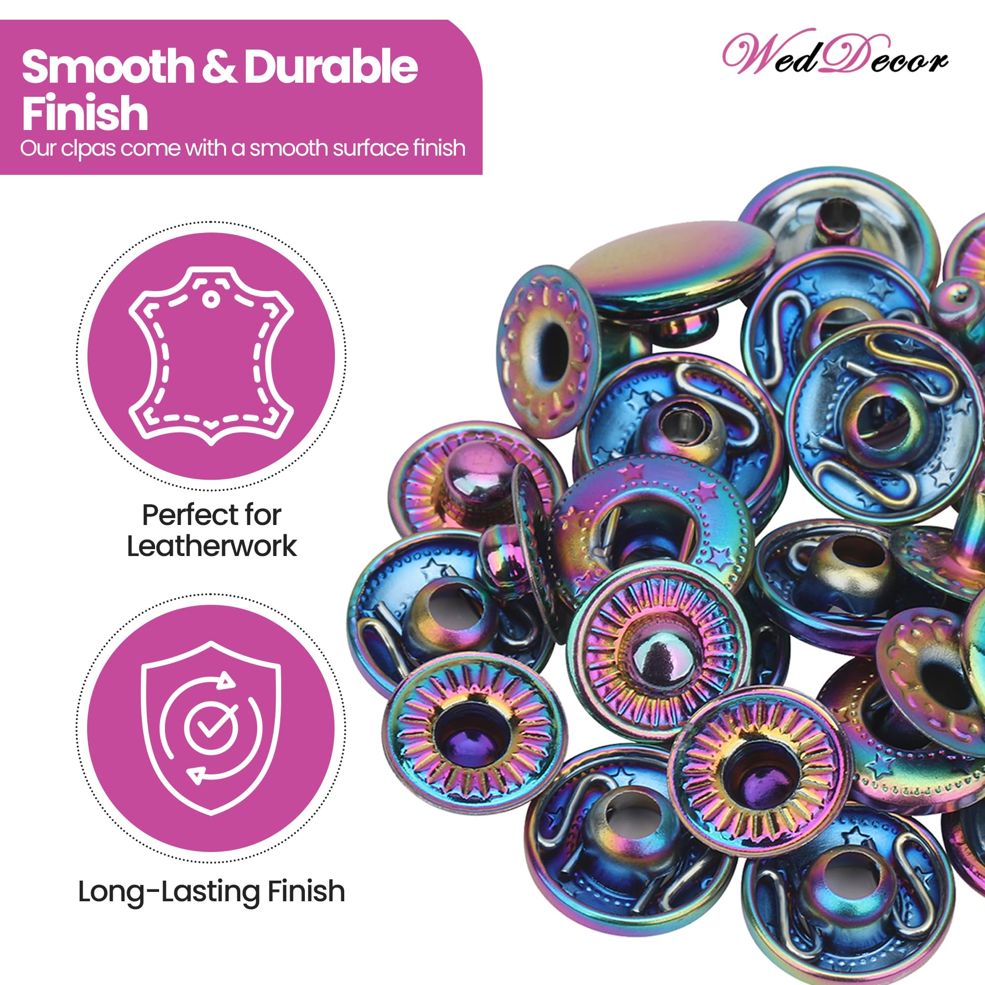 WedDecor Juego de remaches tubulares y broches a presión y cierre magnético, remaches tubulares de 8 mm, pernos de resorte en S de 15 mm, cierres magnéticos de 14 mm y caja de almacenamiento de