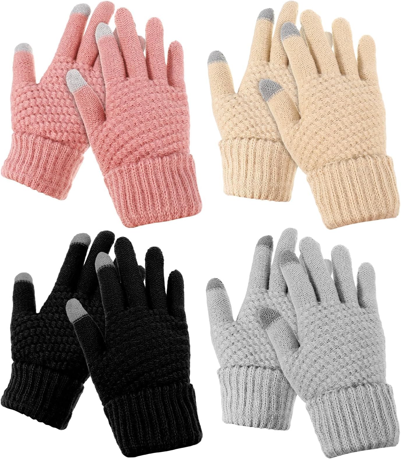 Women's Touch Screen Gloves Men Touchscreen Mittens Warm Winter Gloves Daily Wear Touchscreen Gloves Plush Elastic Cuffs Knit Gloves Winter Warmth Accessories for Driving Cycling 4 Pairs, M