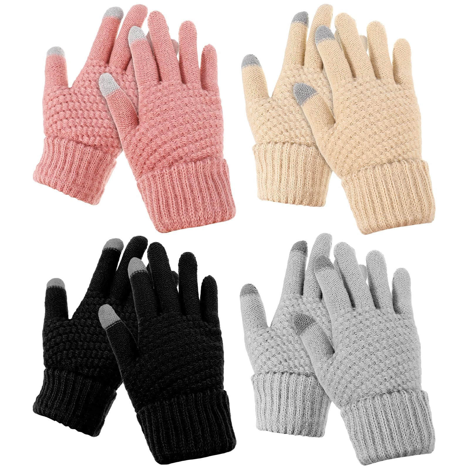 Women's Touch Screen Gloves Men Touchscreen Mittens Warm Winter Gloves Daily Wear Touchscreen Gloves Plush Elastic Cuffs Knit Gloves Winter Warmth Accessories for Driving Cycling 4 Pairs, M