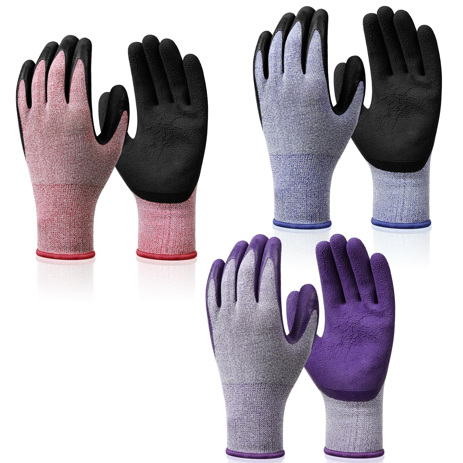 Ainiv Gardening Gloves for Women 3 works Latex Coated Work Gloves, Breathable Non-Slip Safety Glove