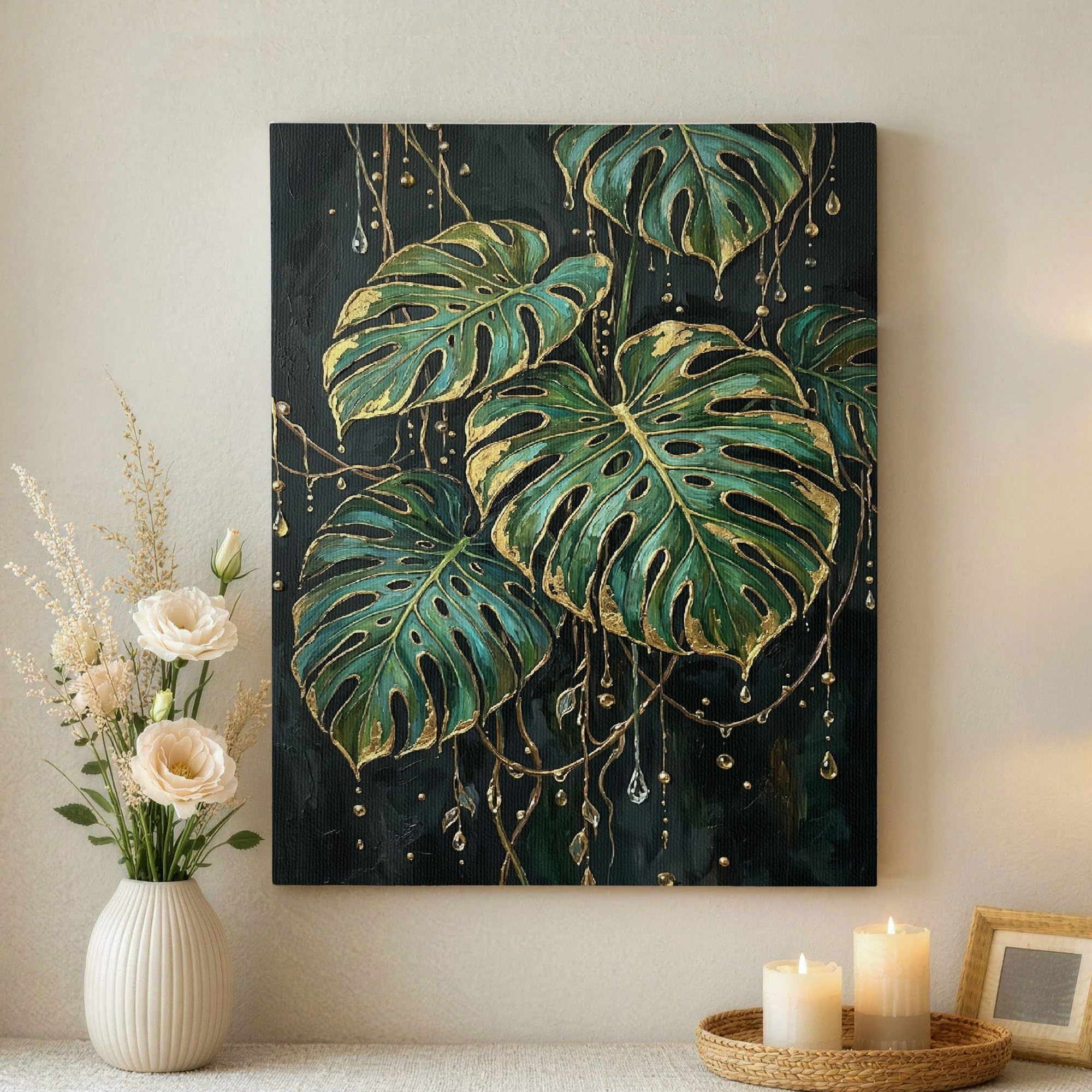Toile murale abstraite monstera verte déco intérieure chambre - 8