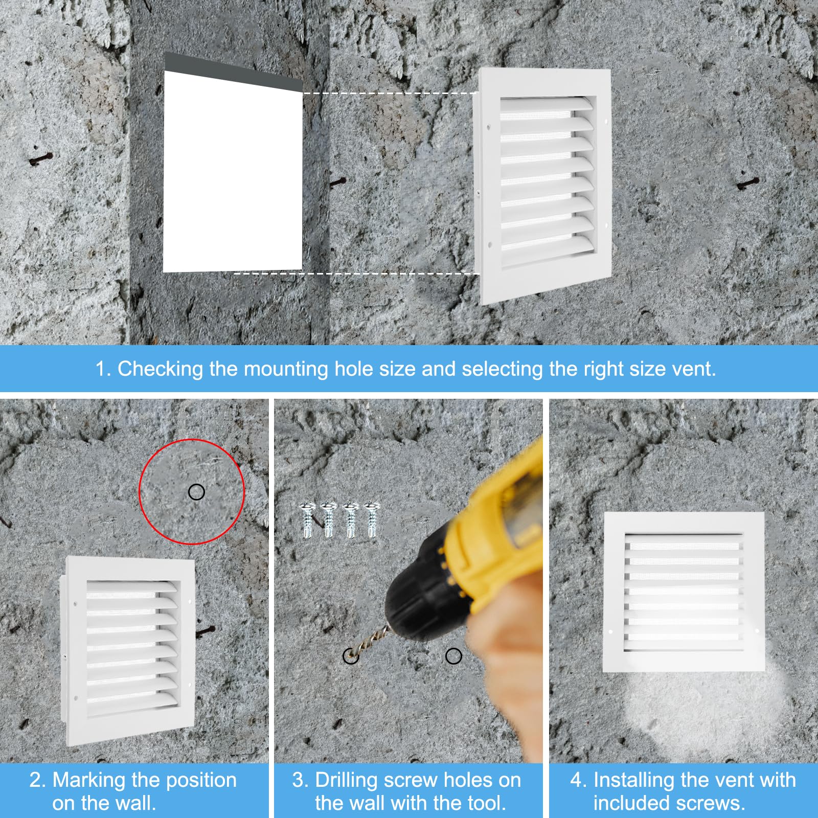 PATIKIL Wall Vents, 8 X 8 Inch For 6.6x6.6 Inch Opening, Aluminum Alloy Gable Vent Grille, Louvered And Screen Mesh, For Exterior Wall