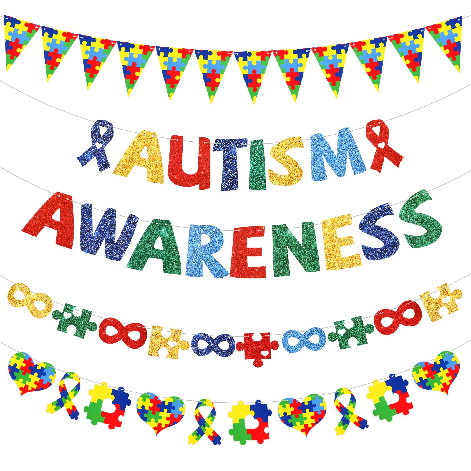 Lingvee 5 Pcs Autism Awareness Banners Puzzle Piece Decorations Love Needs No Words Banners April Inspirational Support Decorations Autism Acceptance