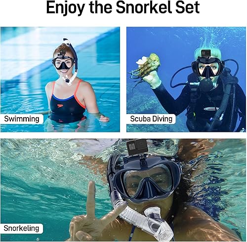 Miniatura 7 de ORSEN Juego de esnórquel seco para adultos con soporte de cámara antivaho panorámico de visión amplia máscara de buceo con esnórquel superior seco
