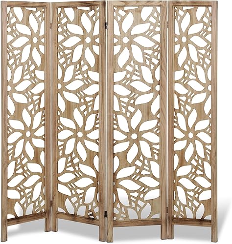 Babion Divisor de habitación de 4 paneles divisor de habitación plegable con recortes de madera divisor de pantalla de habitación de 56 pies de alto