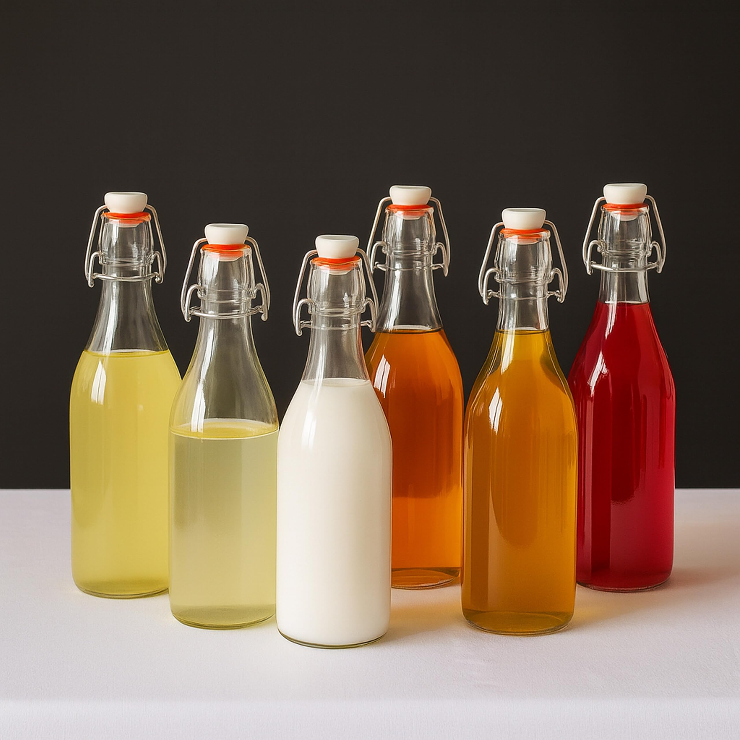 Botellas Relaxdays para Rellenar, Set de 6, 1 litro, Cierre de Clip, Vidrio para Aceite, vinagre, Licor, Zumo.