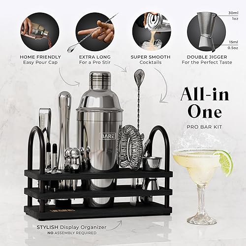 Miniatura 2 de BARE BARREL Mixology Bartender Kit Bar Set  Juego de coctelera de 14 piezas  Herramientas de mezcla de Martini Barware para el hogar  Incluye 35