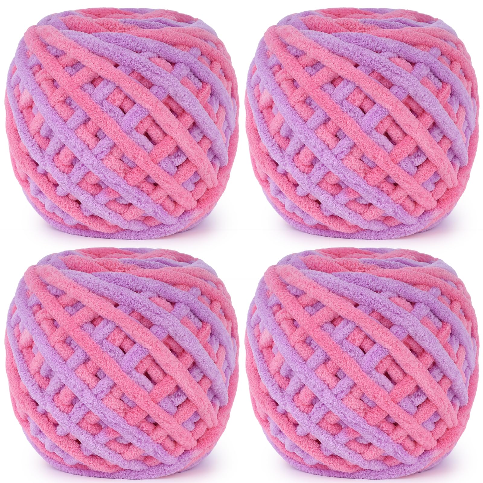 Aeelike Chunky Yarn 400g, 4 Pack Chunky Wool for Knitting 100g Balls, Soft Fluffy Velvet Thick Knitting Wool Ombre Yarn for Crochet Blankets, Scarves and Amigurumi (Pink-Purple)