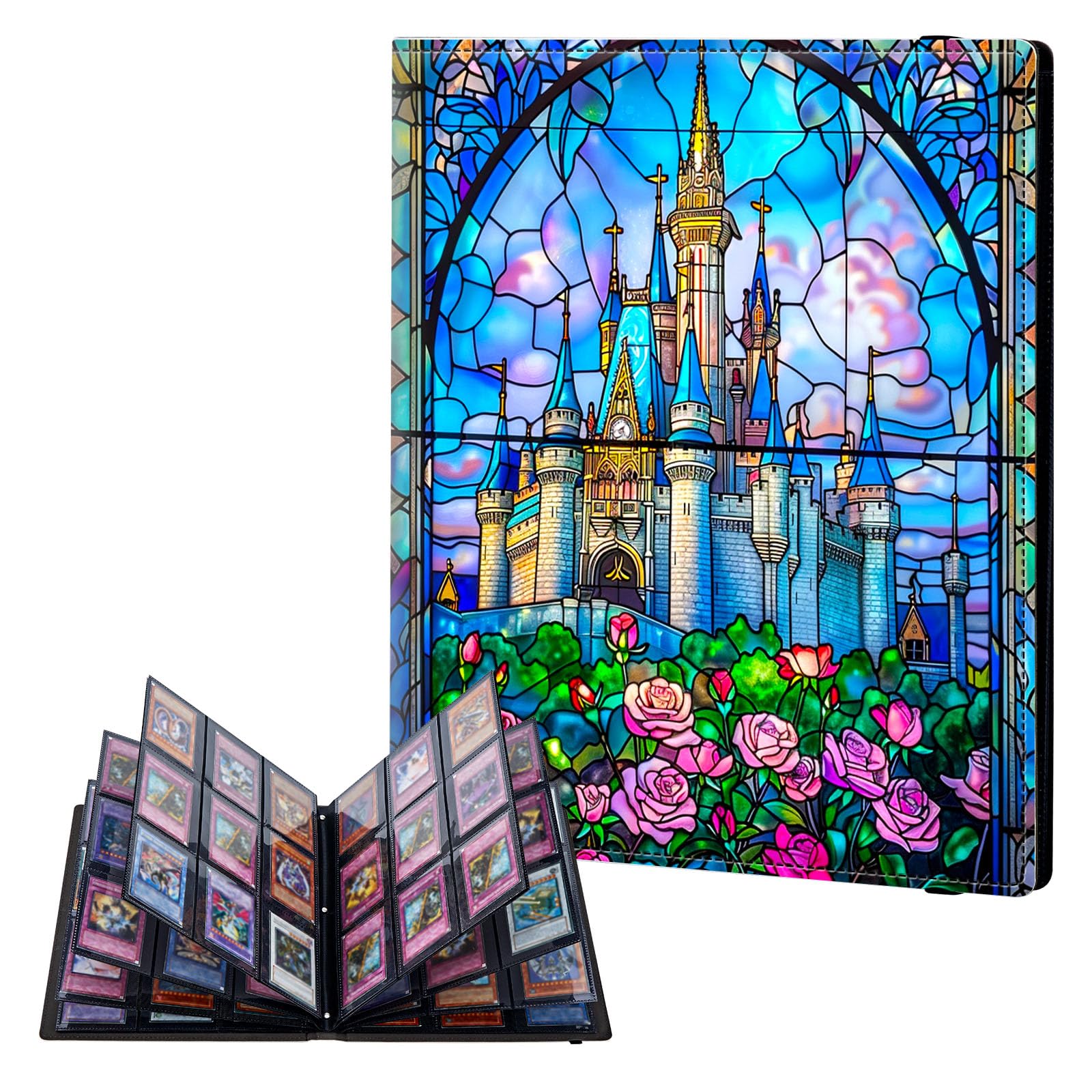ETLKJVBL 9 Pocket Trading Card Binder, Card Collection Binder for TCG, MTG, Sports Cards, Baseball, Stained Glass Window and Rose Trading Card Book Holder for Collectors, Top Loader Binder — image 1