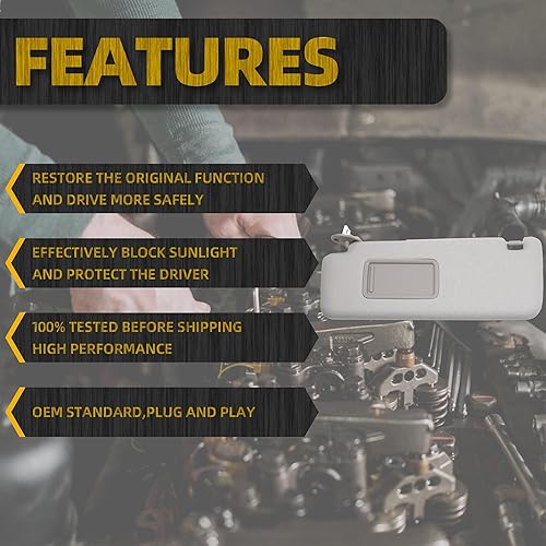 Miniatura 3 de Dasbecan Visera solar delantera izquierda para el lado del conductor con luz de tocador compatible con Toyota 4Runner 2010-2023, reemplaza #