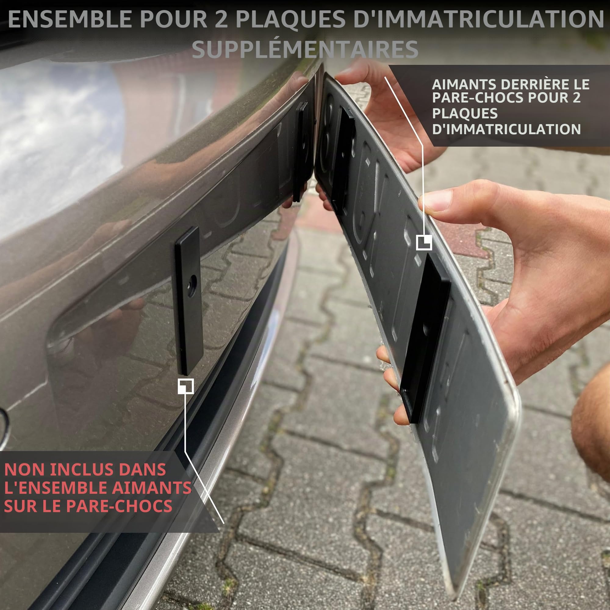 Ivality kit d’Extension Support Plaque immatriculation magnétique – Support magnétique sans Cadre pour 2 plaques de présentation – homologué Route, testé TÜV Jusqu’à 350 km/h, Accessoires Voiture