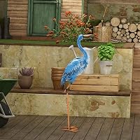 Yeomoo Kék Fém Daru Szobor - Kézzel Festett Kerti Dekoráció 96 cm - Időjárásálló Madár Figura Kertbe, Erkélyre, Nappaliba - Egyedi Ajándék 6