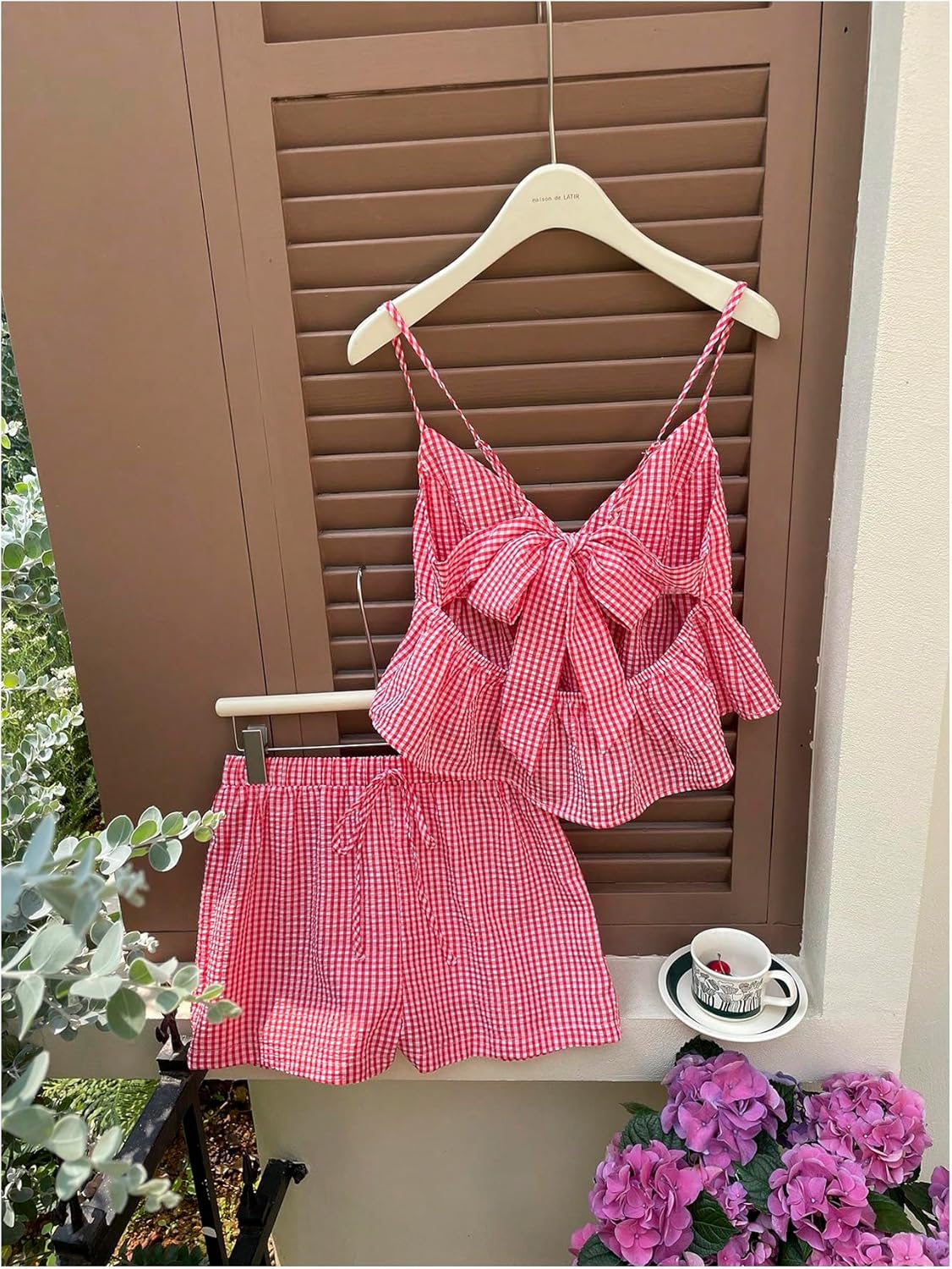 Milumia Women's 2 Piece Outfit Plaid Peplum Crop Cami Top Gingham Shorts Set Summer Vaction Outfits - Image 2