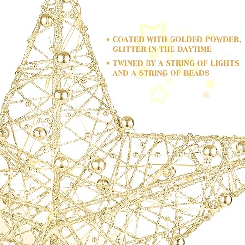 Miniatura 8 de NUOBESTY Decoración para árbol de Navidad, adornos con tira de luces en forma de estrella para decoración de Navidad (dorado)