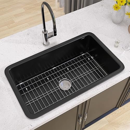 GETPRO Fregadero de cocina negro de 27 x 19 pulgadas, fregadero de cocina de montaje superior y empotrado, fregadero de cocina de doble montaje