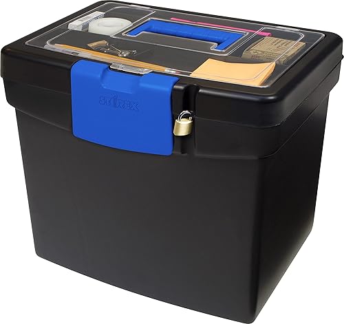 Miniatura 2 de Storex Caja de archivos portátil, con tapa de almacenamiento XL con cerradura y asa de transporte, negroazul, 10.9 x 11 x 13.25 pulgadas, paquete de