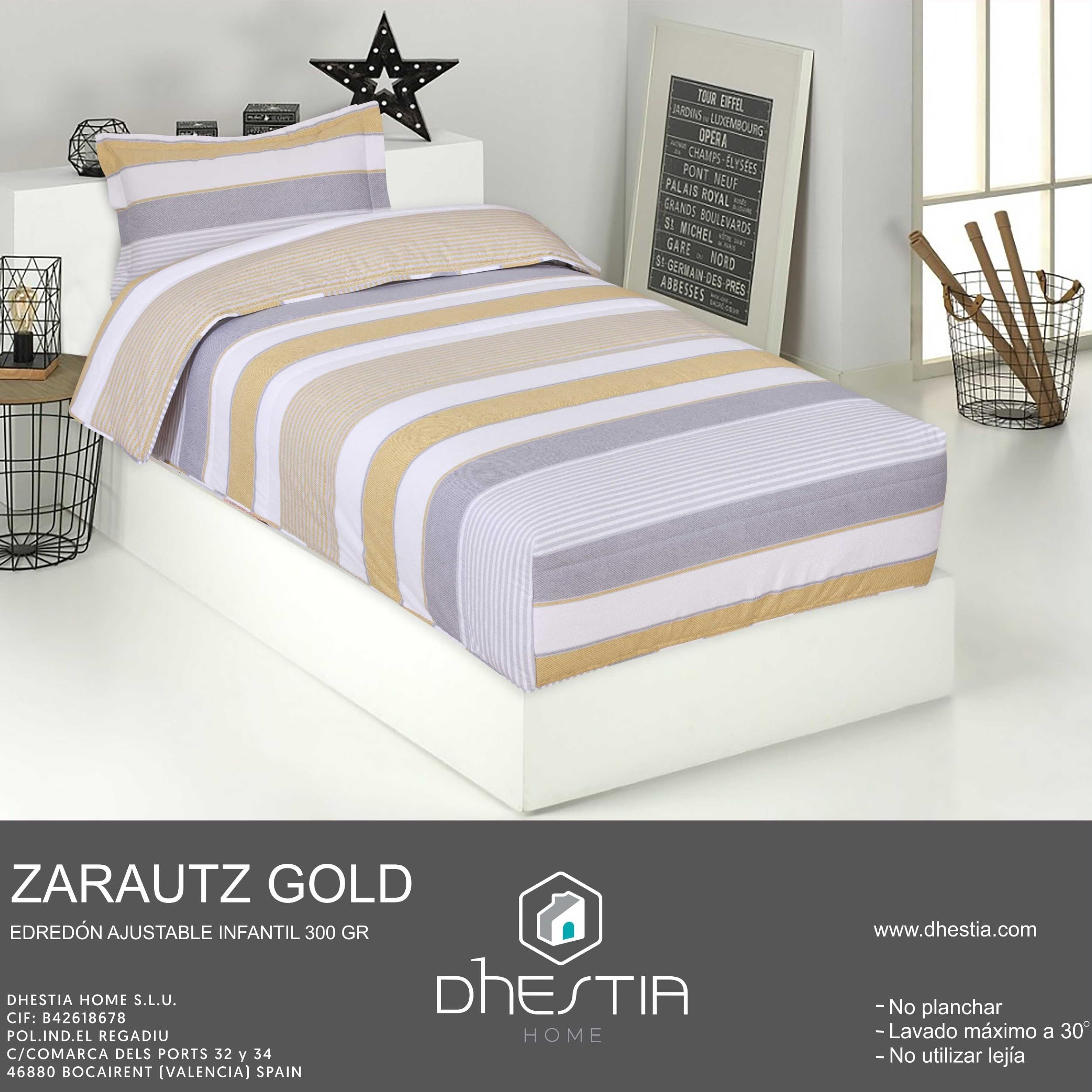 DHESTIA HOME Edredón Ajustable Cama Infantil Zarautz Ocre Color Ocre Talla Cama 90