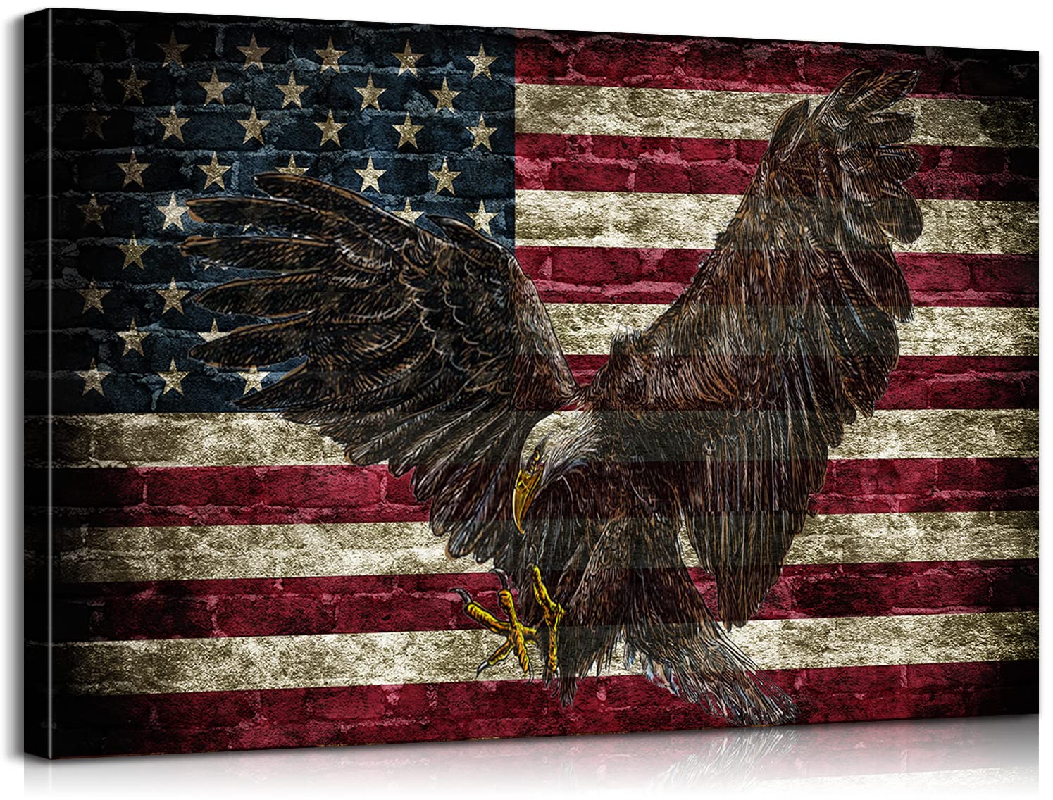 American Flag Wall Art - Patriotic Canvas with Eagles & Military Theme - Perfect for Bedroom Decor & Veterans Day Gifts (24''Hx36''W)