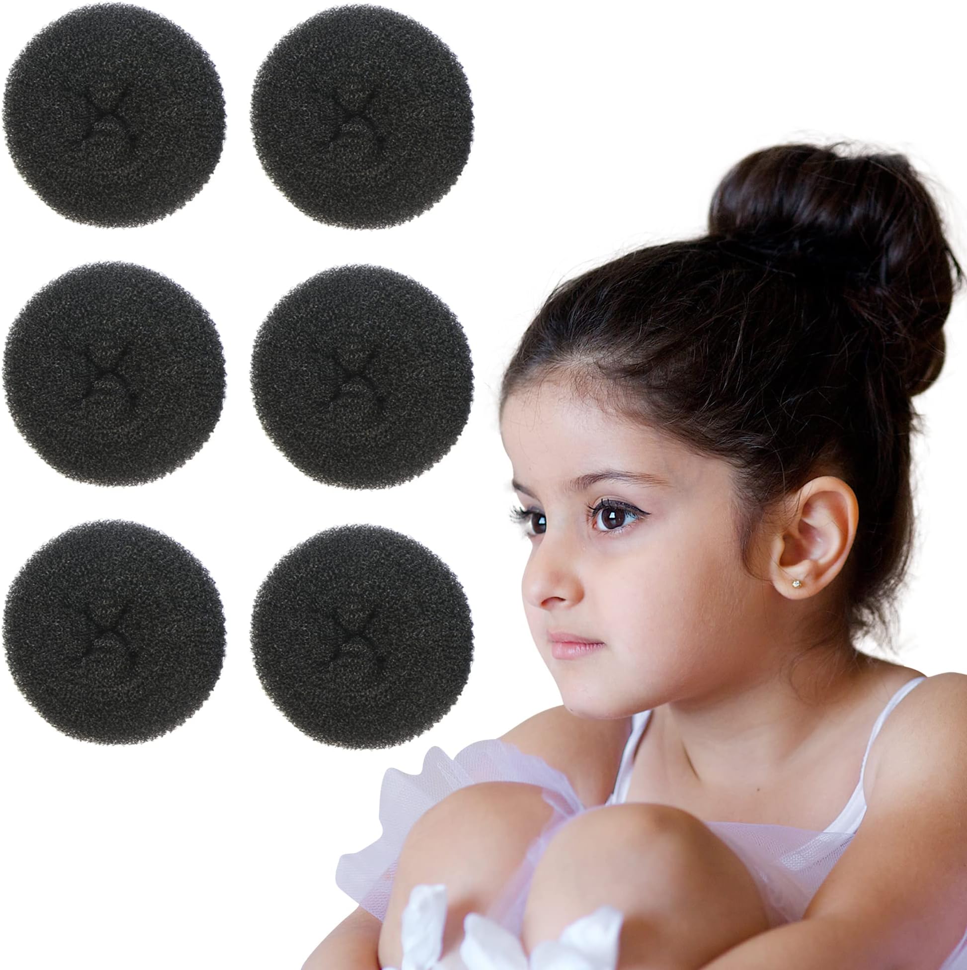 Styla Hair Small Bun Maker for Kids - Ballet and Sock Buns, Easy Hair Donut (6pc Black 2 Inch Size)