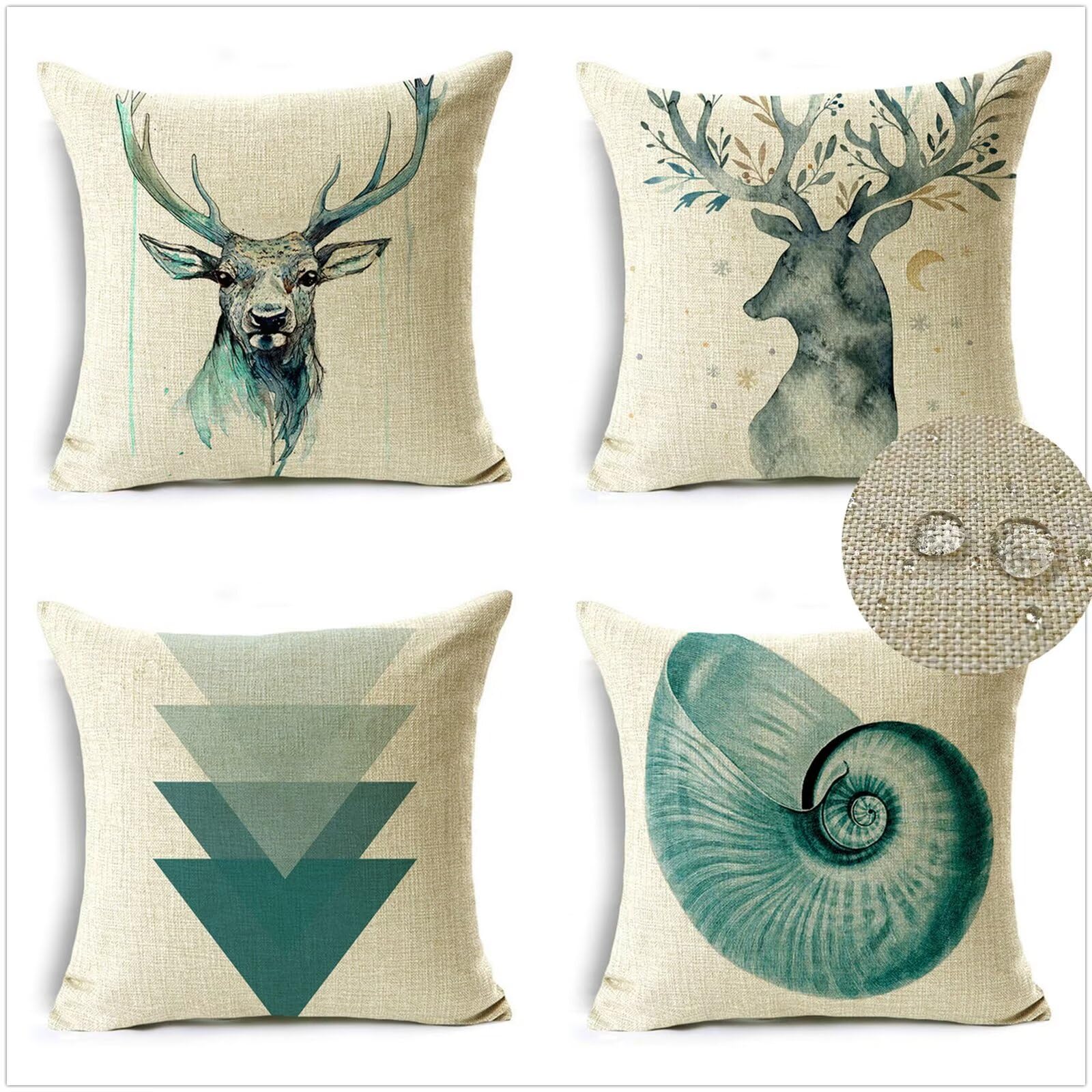 Kissenbezug 50x50 4er Set Dekokissen Platz Outdoor Wasserdichtes Leinen Kissenbezüge Grün Kissenhülle Sofakissen Deko Kissen Luxus Decor für Couch Wohnzimmer Zierkissen Tiere kopfkissenbezug JN-3318