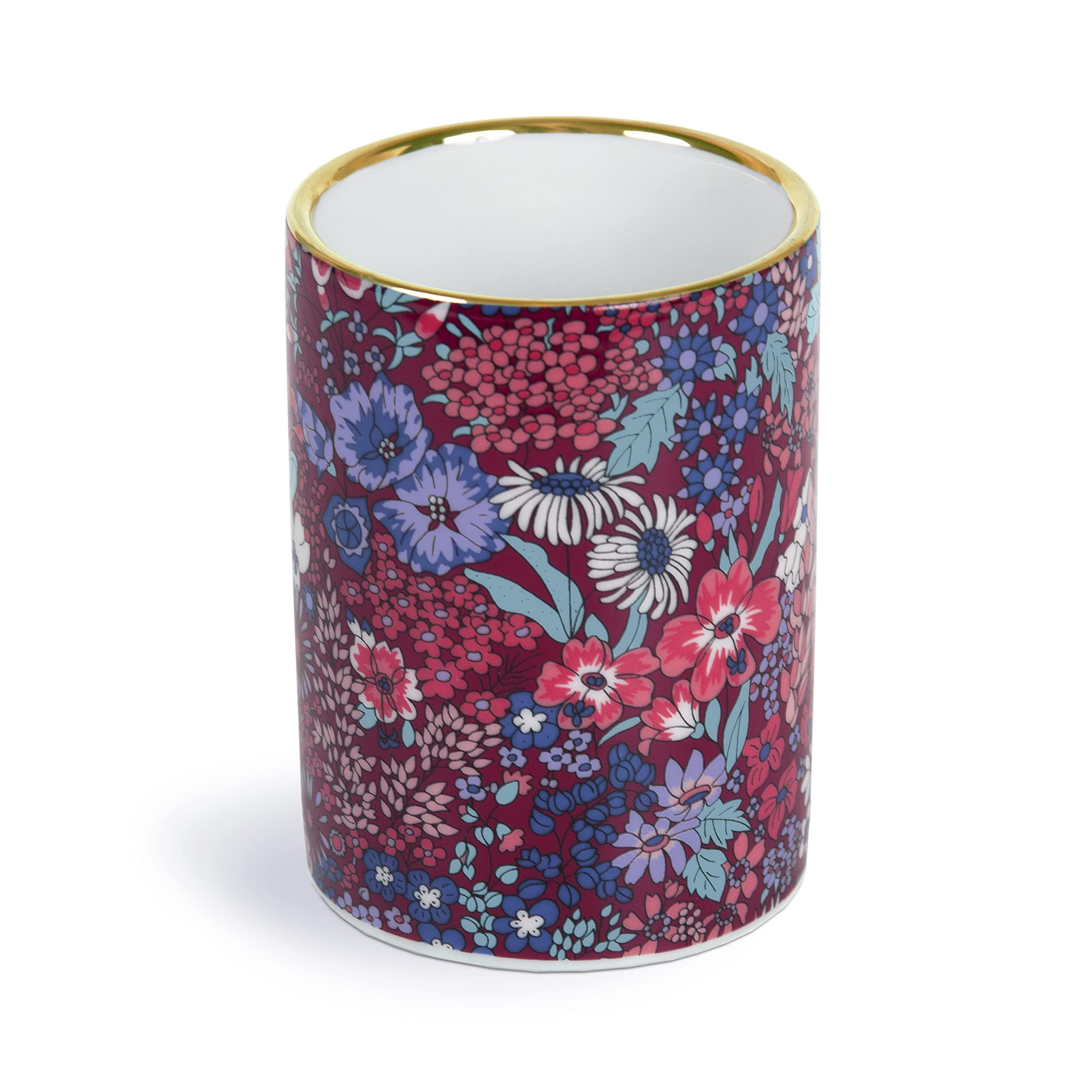 Galison Liberty Margaret Annie Porcelain Pen Pot from Galison - Porcelain Pen Holder, 3 x 3.75 x 3", Features Famous Floral Print from Liberty, Gold
