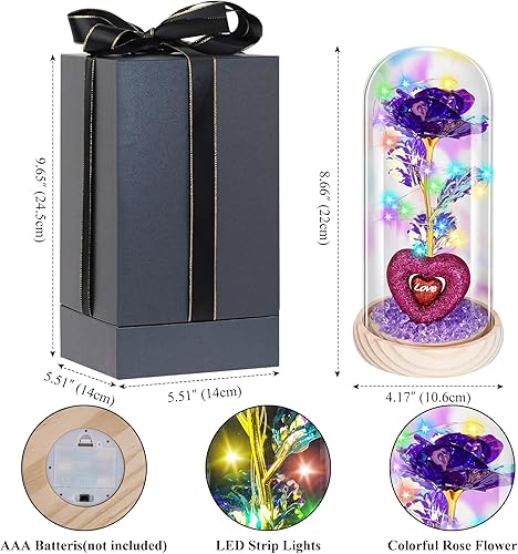 Miniatura 6 de Tosekry Regalos de rosas para mujeres, regalos del día de San Valentín para ella, flores artificiales iluminadas preservadas en cúpula de cristal