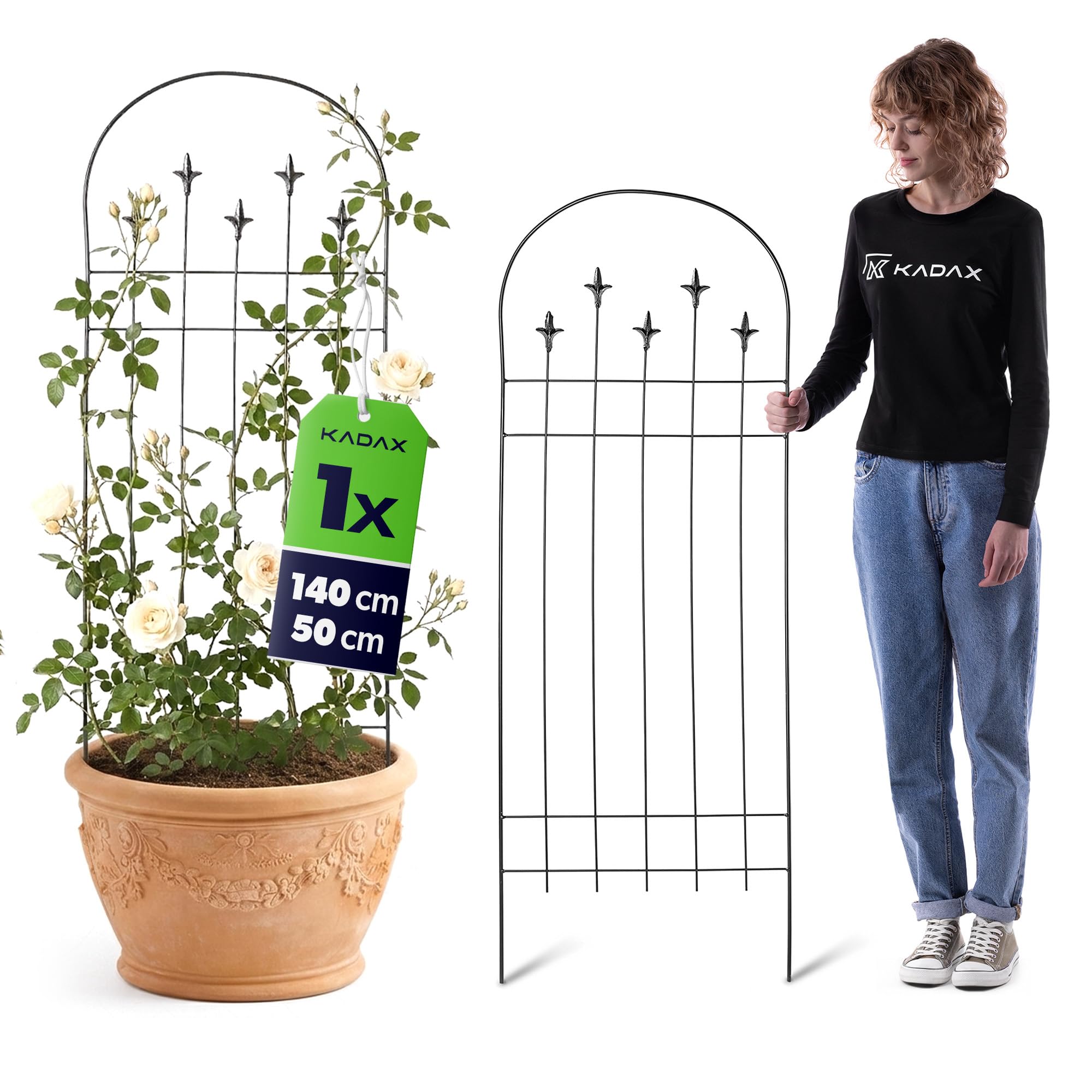 KADAX Metall Rankgitter 50 x 140 cm, Kletterhilfe für Pflanzen, Rankspalier aus pulverbeschichtetem Stahl, Pflanzenstütze für Kletterrosen & Clematis