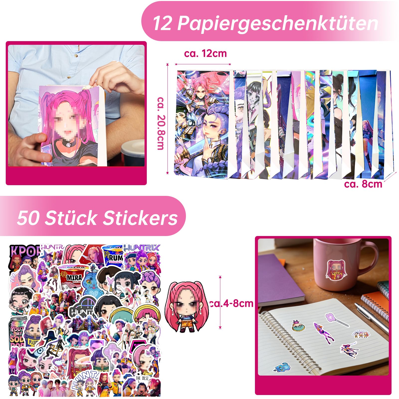 Mitgebsel - Set di 84 regali per gli ospiti, per feste e regali di carta, con sacchetti regalo di carta, adesivi in silicone, piccoli regali e regali per ragazze