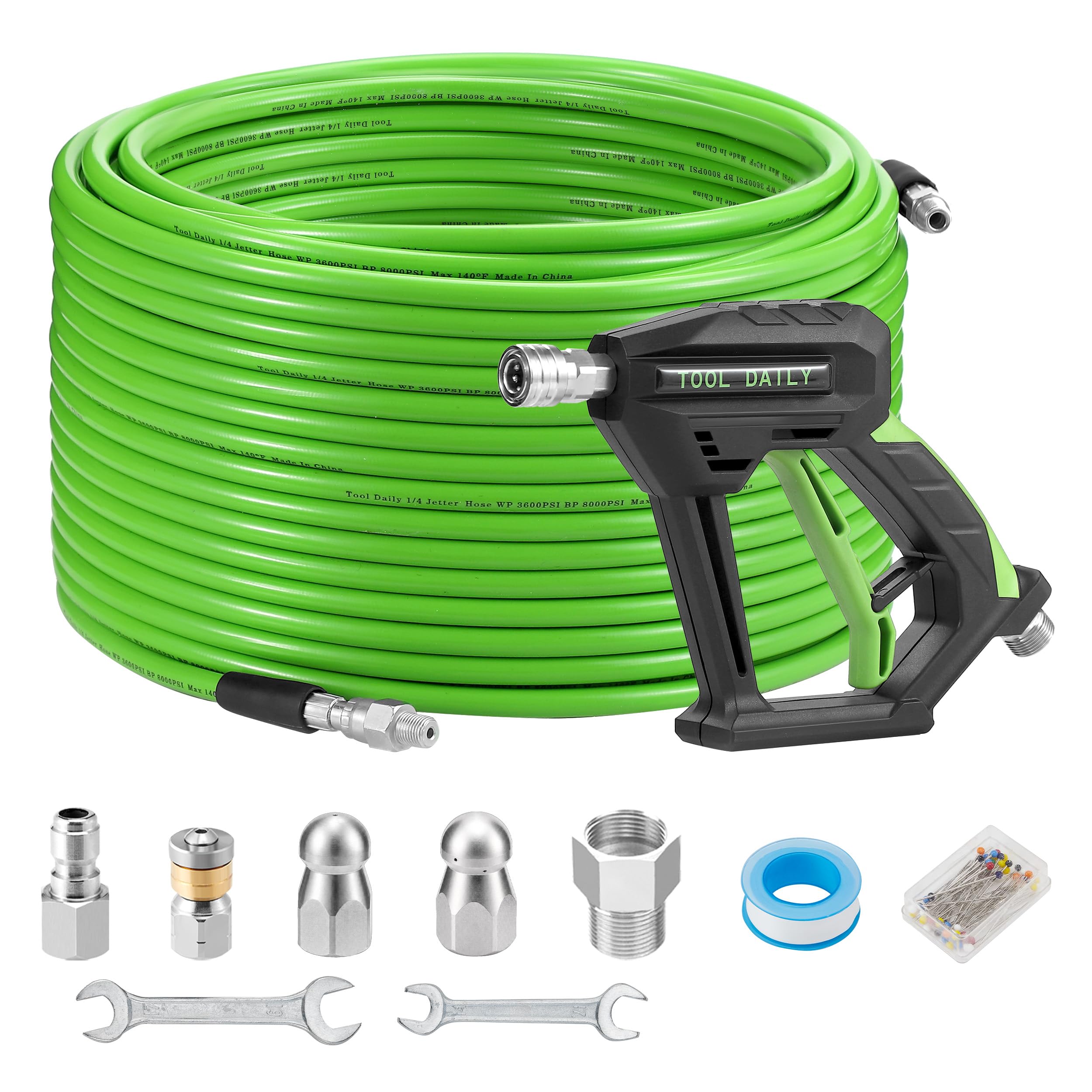 Tool Daily Sewer Jetter Kit for Pressure Washer 200 FT, Power Washer Gun