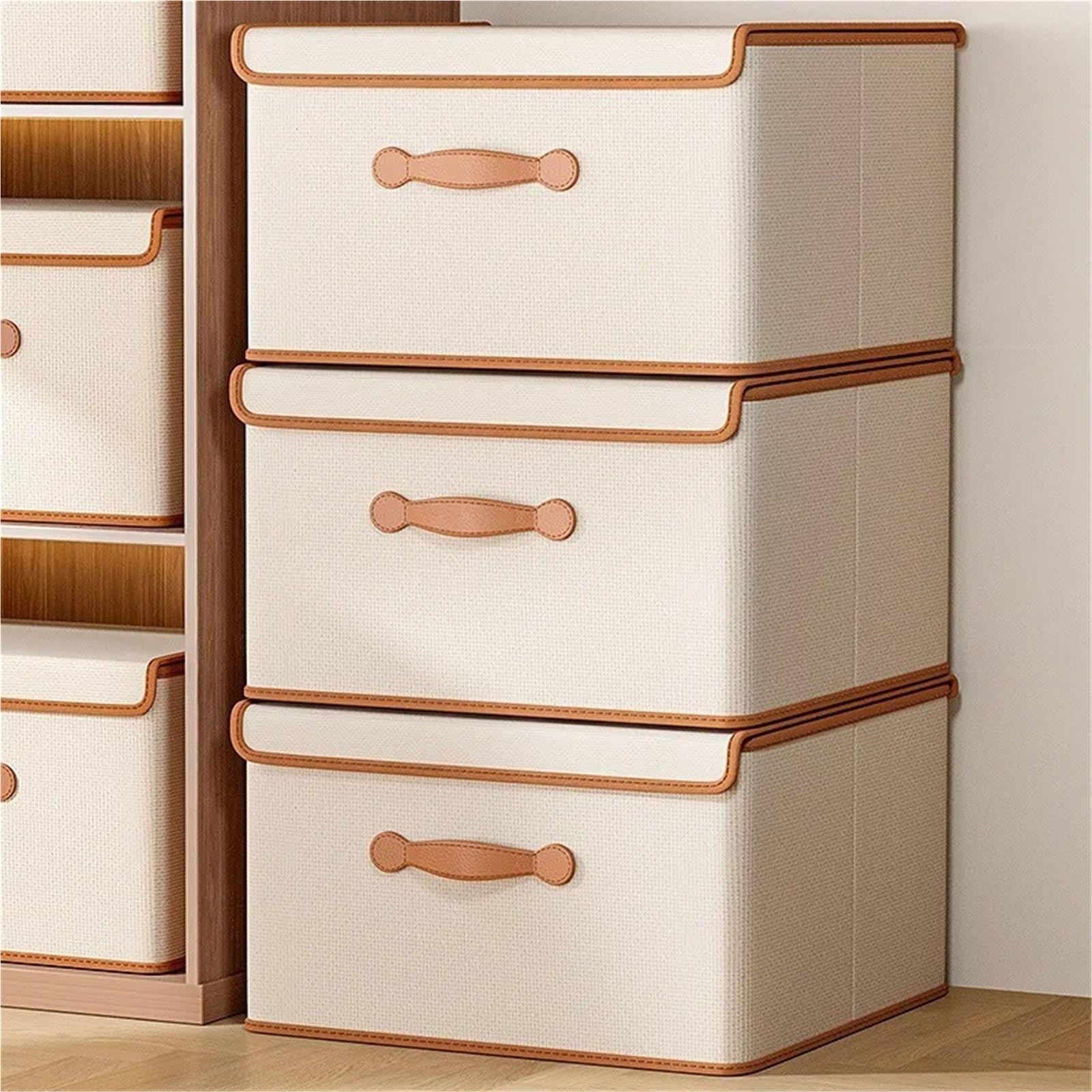 Scatola Porta Fumetti Scatola portaoggetti for vestiti con coperchio for uso domestico Scatola portaoggetti for coperte e vestiti in scatola(26L Beige)