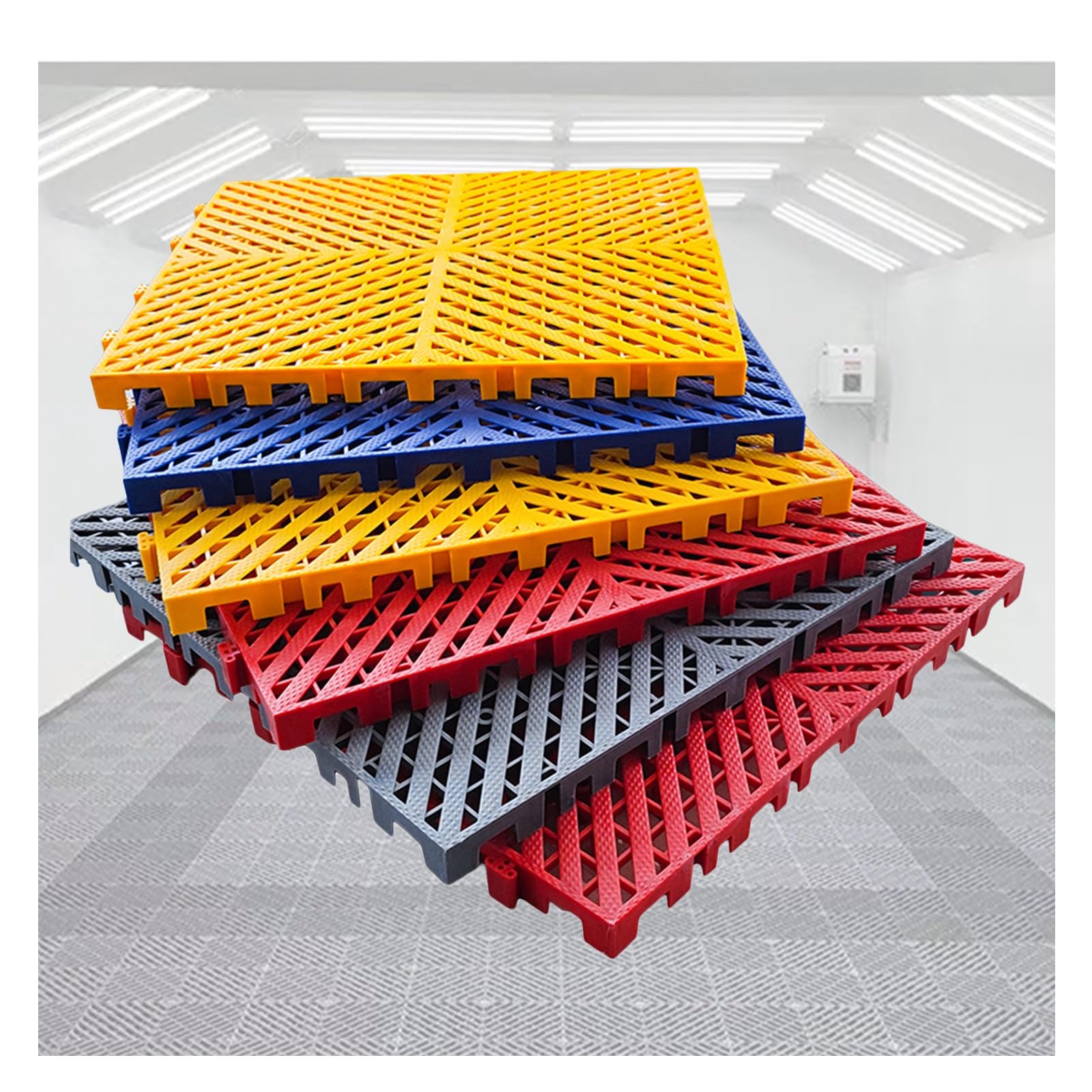 ZFUCMAYL 4pcs Modular Interlocking Cushion, 15.74"x15.74"x0.98" Car Wash Drain Tiles, Polypropylene Drainage Interlocking Floor Tiles for Garage Bath Deck Drain (Color : 1)