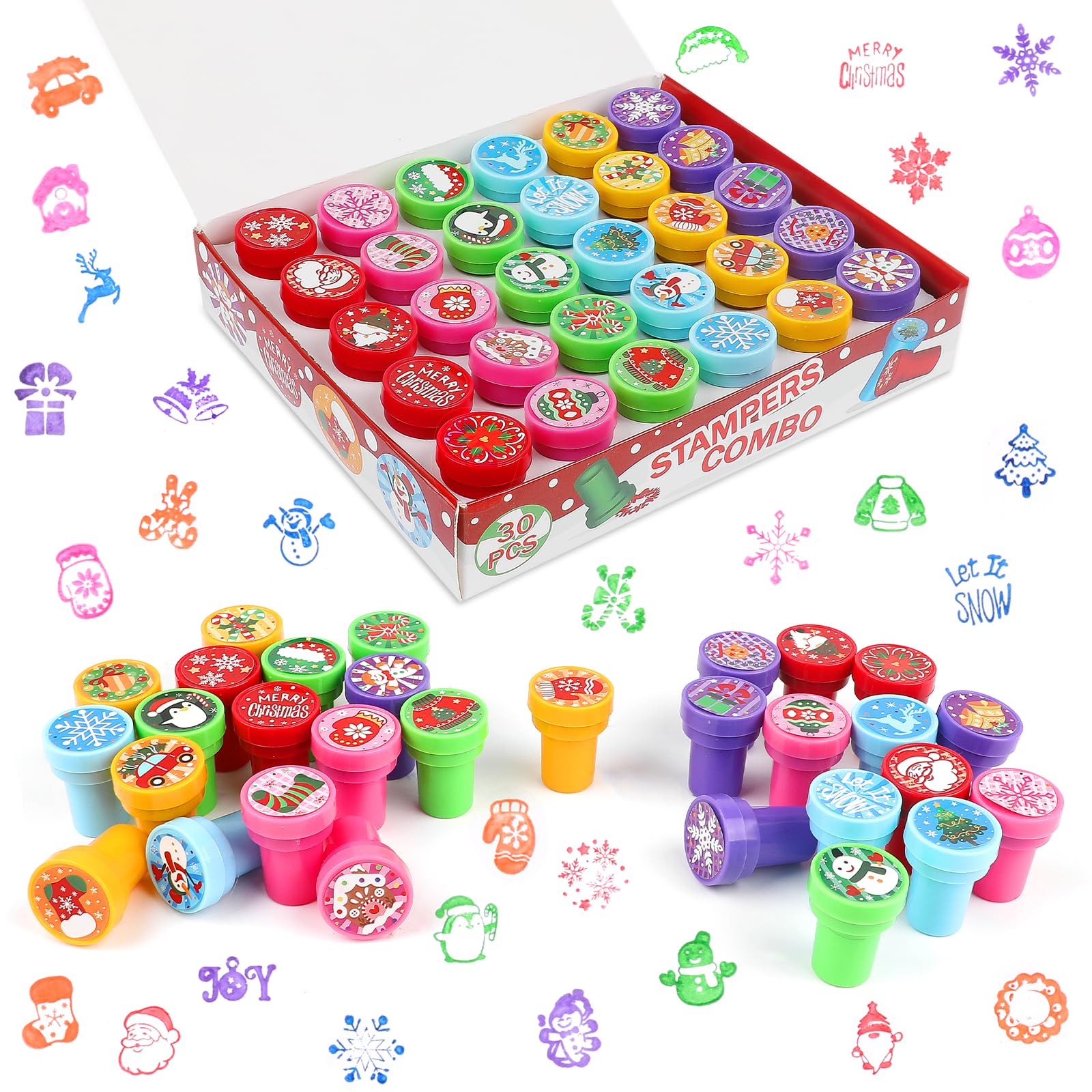 Sellos Navideños para Niños, 30 Piezas de Sellos de Juguetes, Sellos Autoentintables para Niños, Juego de Sellos para Bolsas de Fiesta de Navidad, Regalos de Fiesta, Juguetes Navideños
