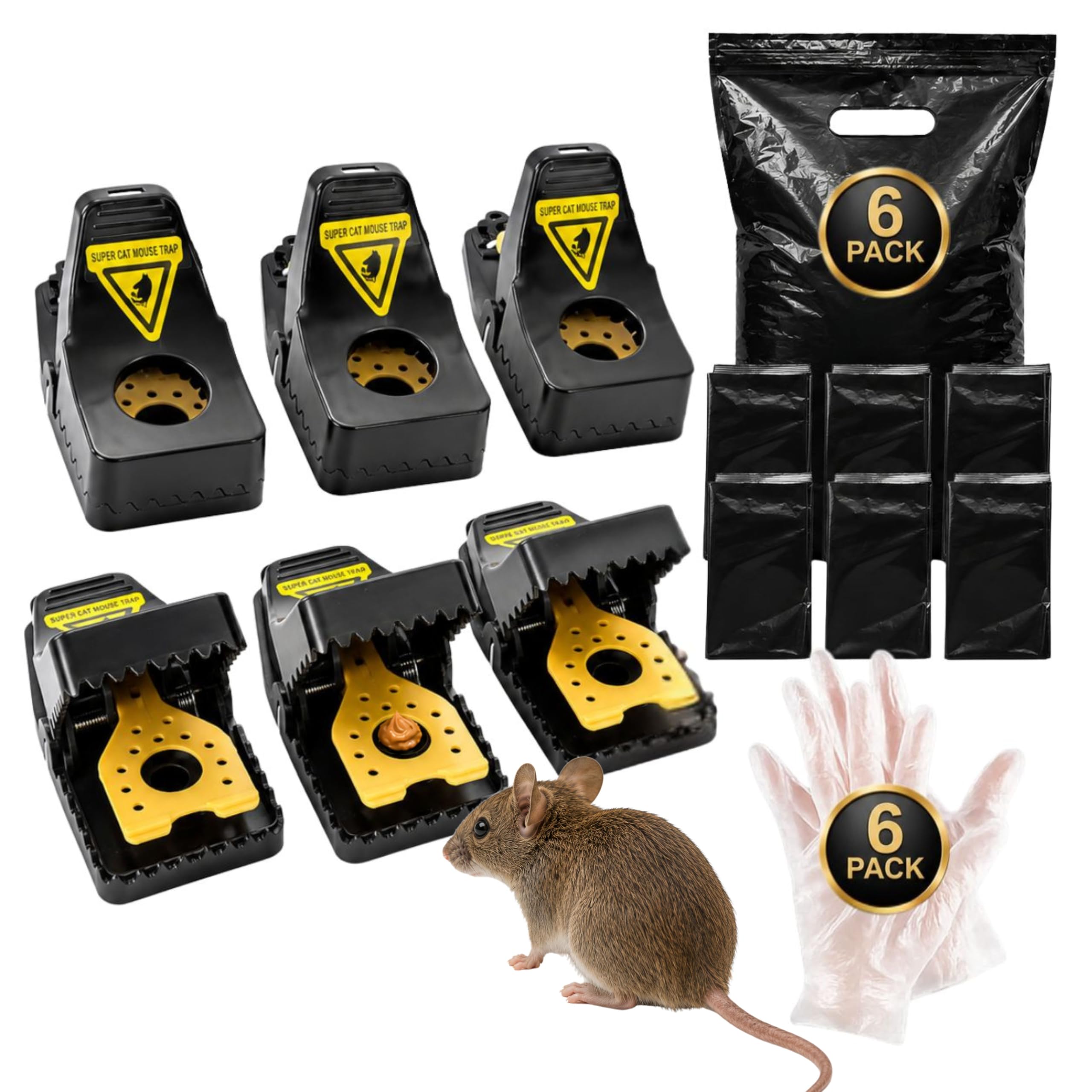 6x Reusable Rat Traps| High Sensitive Heavy Duty Rat Traps That Kill Instantly| Includes Complete Cleanup Kit (6 Disposal Bags + 6 Gloves) For Quick & Easy Clean Indoor & Outdoor Rodent Catcher UK