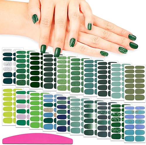 SILPECWEE 20 hojas de tiras de esmalte de uñas verdes, envolturas de uñas de primavera para mujeres, autoadhesivas, tiras de uñas de esmalte de uñas disponible en Yaxa Peru