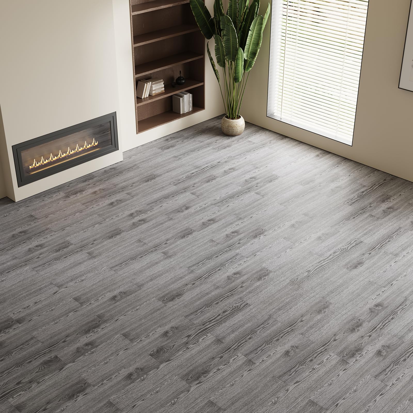 Self-Adhesive Vinyl Flooring - 5m², 36 Tiles, 91.5x15.2cm Grained Plank Effect Waterproof PVC Peel & Stick Floor Tiles for Living Room, Bathroom, Kitchen, Bedroom, Home Office (Washed Grey)