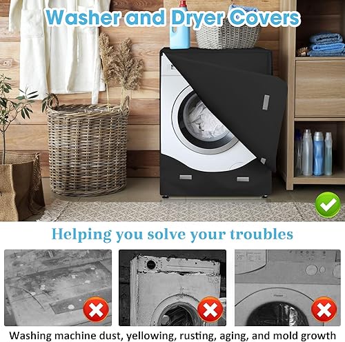 Miniatura 6 de Ericlin Paquete de 2 fundas para lavadora y secadora, cubierta para lavadora para lavadora impermeable a prueba de polvo, diseño de cremallera