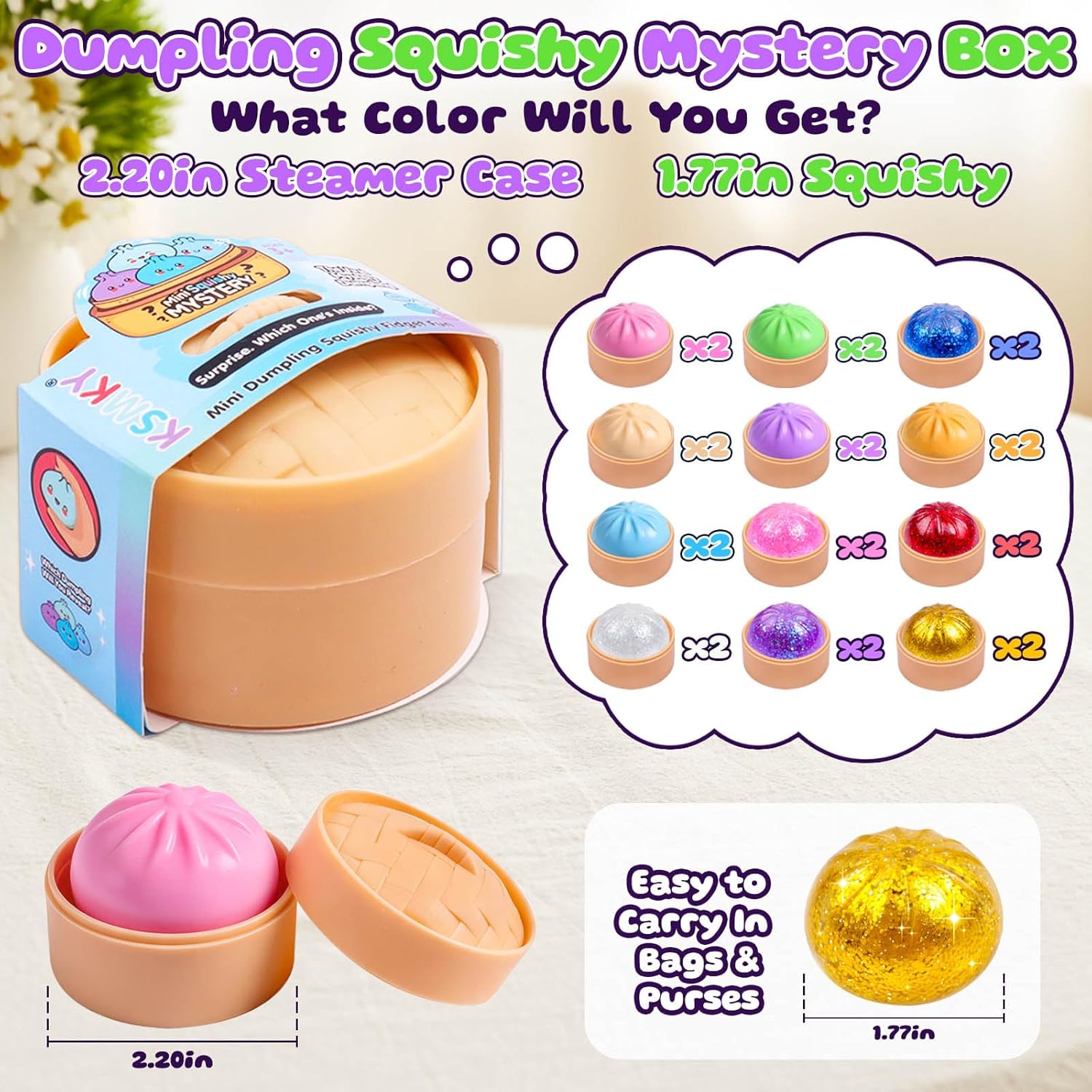 24 Pack Dumpling Squishy Mystery Box, Mystery Dumpling Squishy Set, Dumplings Squeeze Fidget Toys, Dumplings Squishies for Kids Party Favors Goodie Bag Stuffers Classroom Prizes