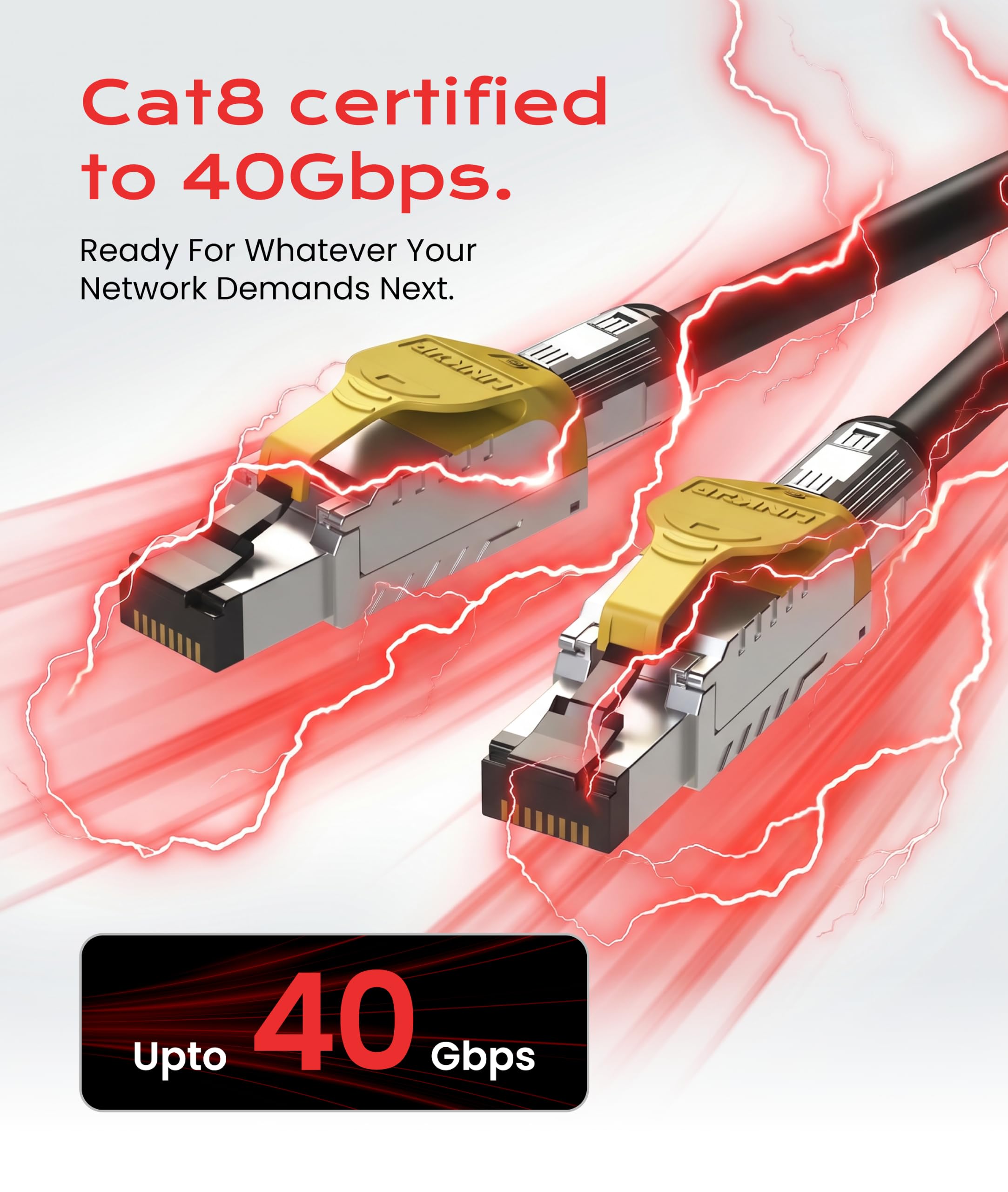 LINKUP - [GHMT & DSX8000 Certificado Cable de Conexión Ethernet Cat8 S/FTP 22AWG Cable Sólido Blindado Doble┃2000MHz 2GHz 40Gbps┃5ª Gen Ethernet LAN Red Cables de Estructura┃Negro┃2m (6.7 pies)